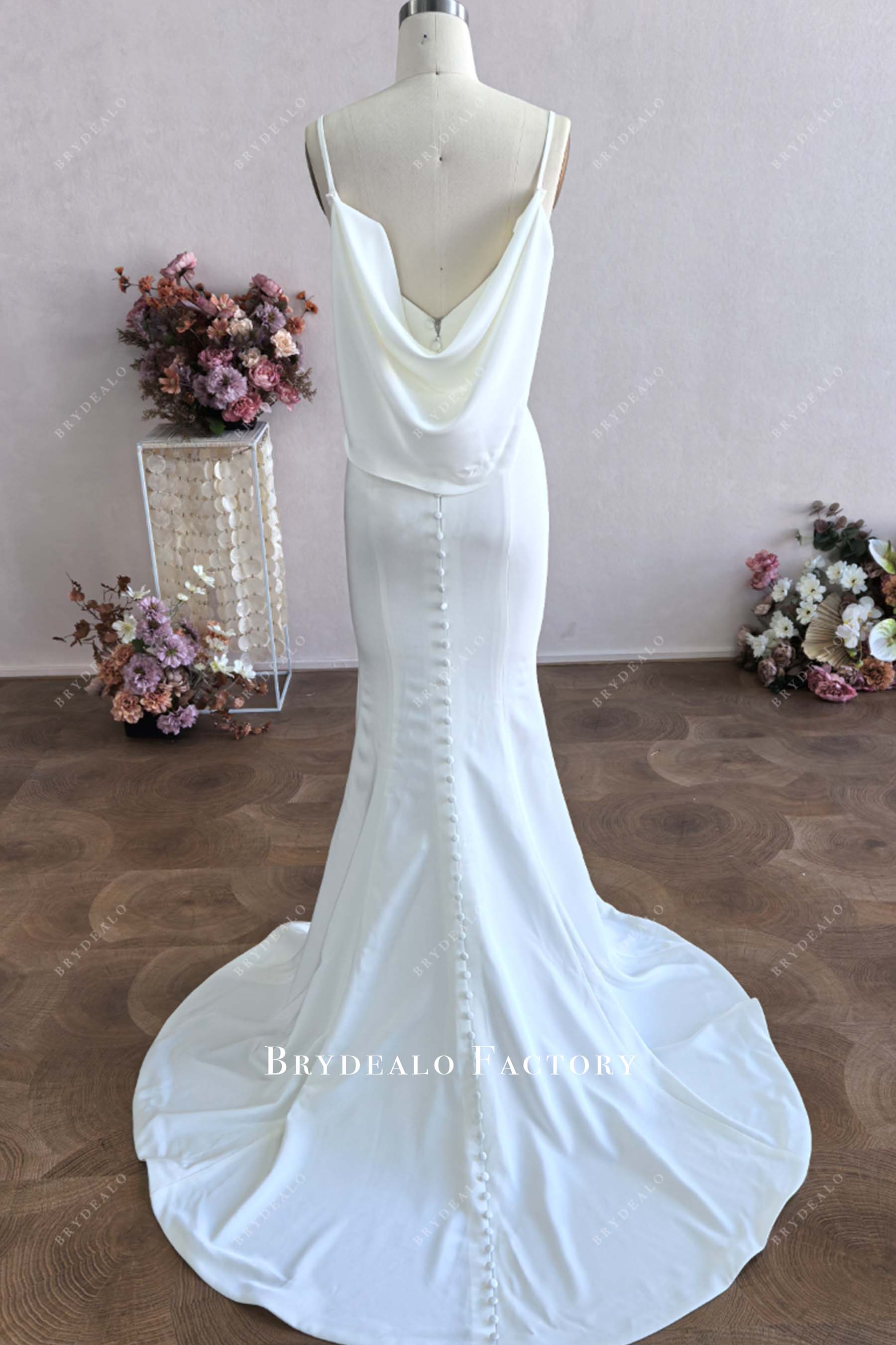 cowl back satin court train mermaid wedding dress