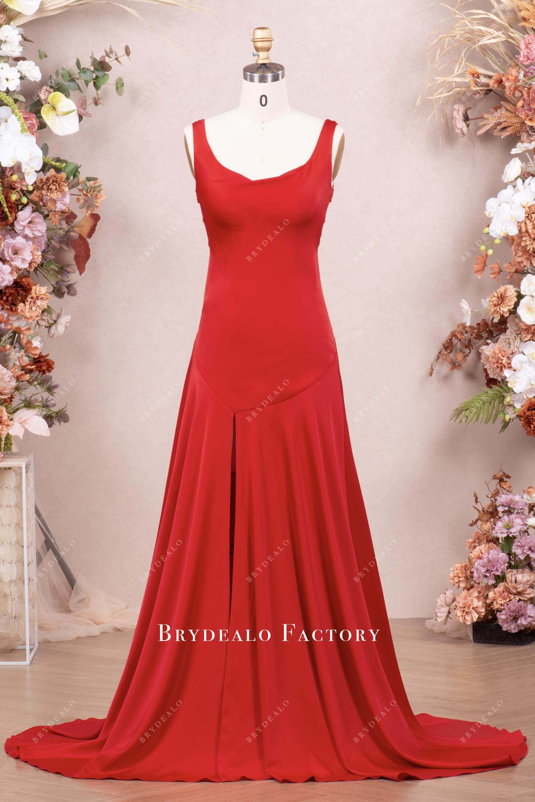 Red Cowl Neck Criss-Cross Back Fit Flare Prom Evening Dress Red Cowl Neck Criss-Cross Back Fit Flare Prom Evening Dress