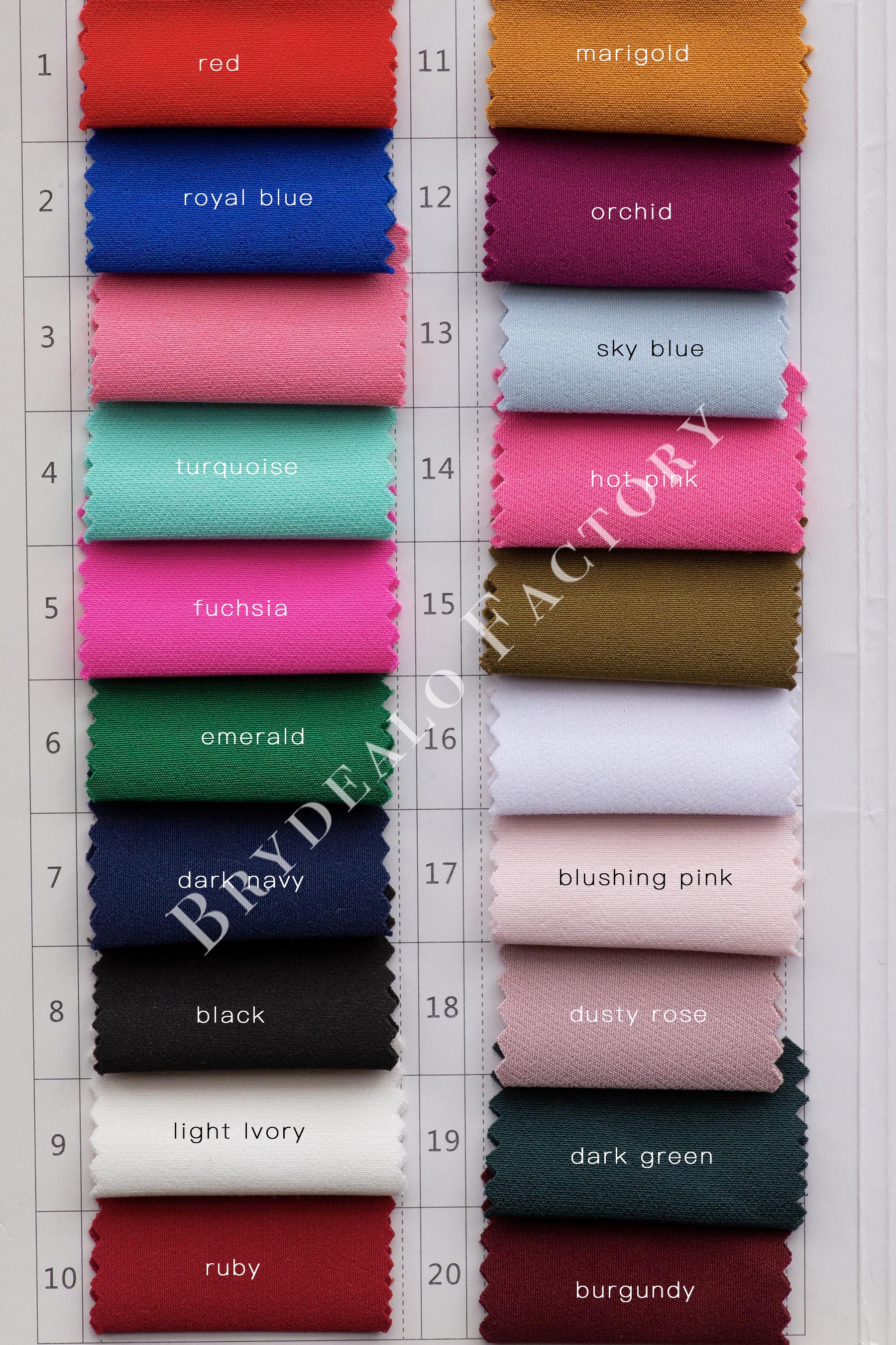 crepe fabric color chart