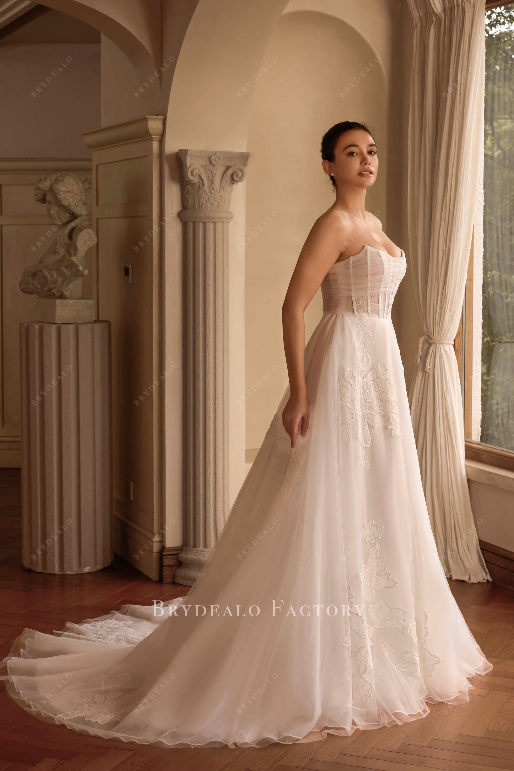 crepe organza A-line wedding dress
