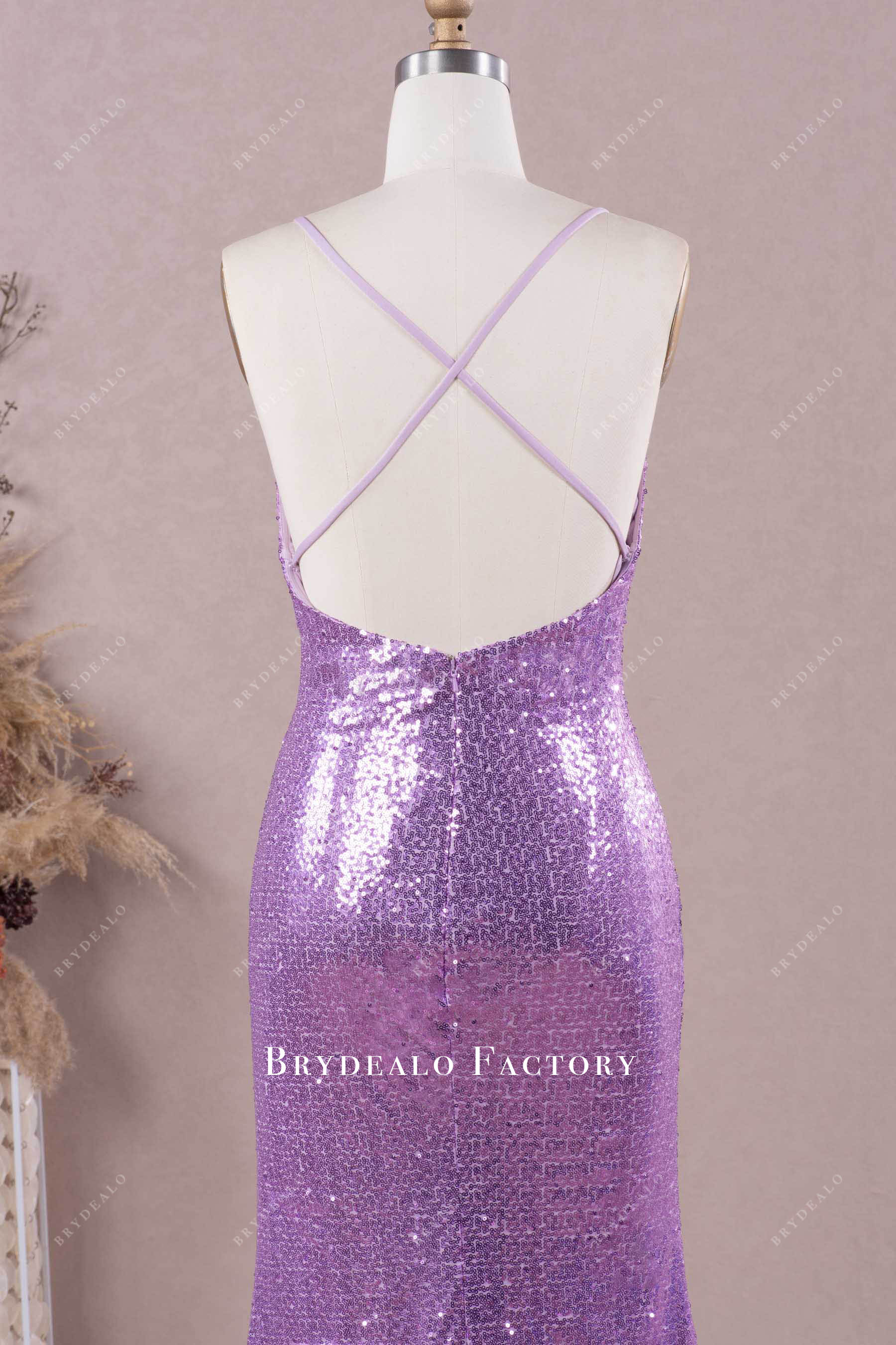 criss-cross back sleeveless evening dress