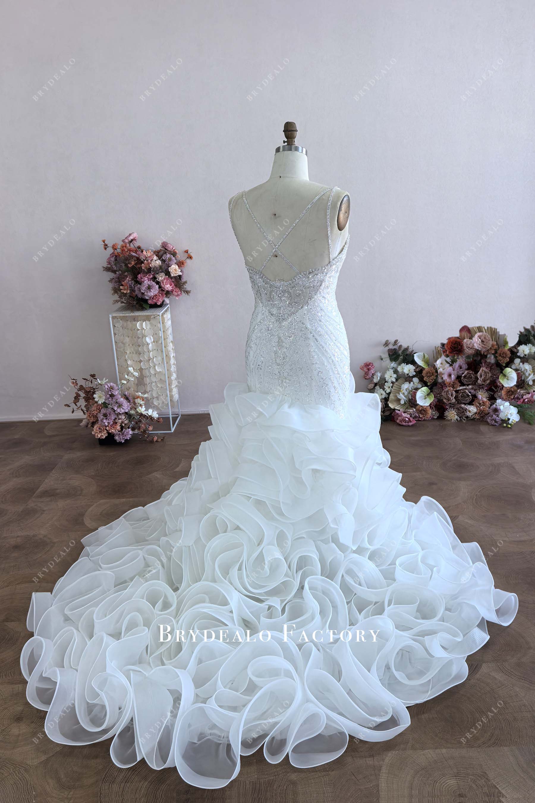 crisscross beaded straps custom wedding dress