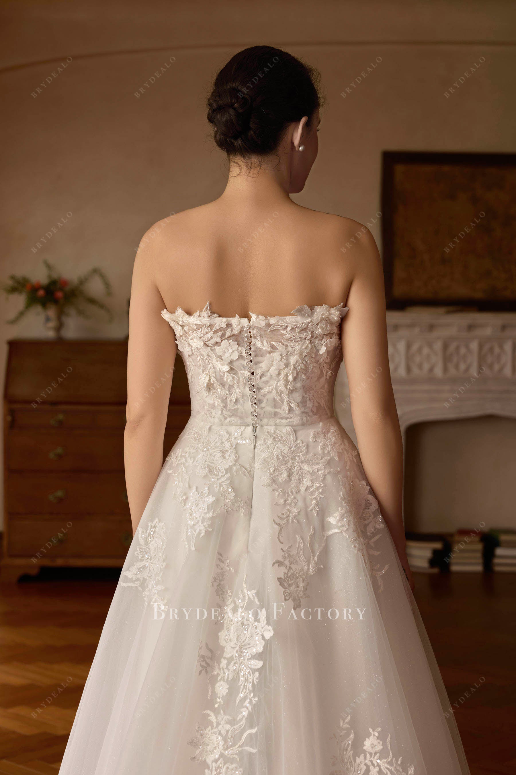 crystal back lace wedding dress