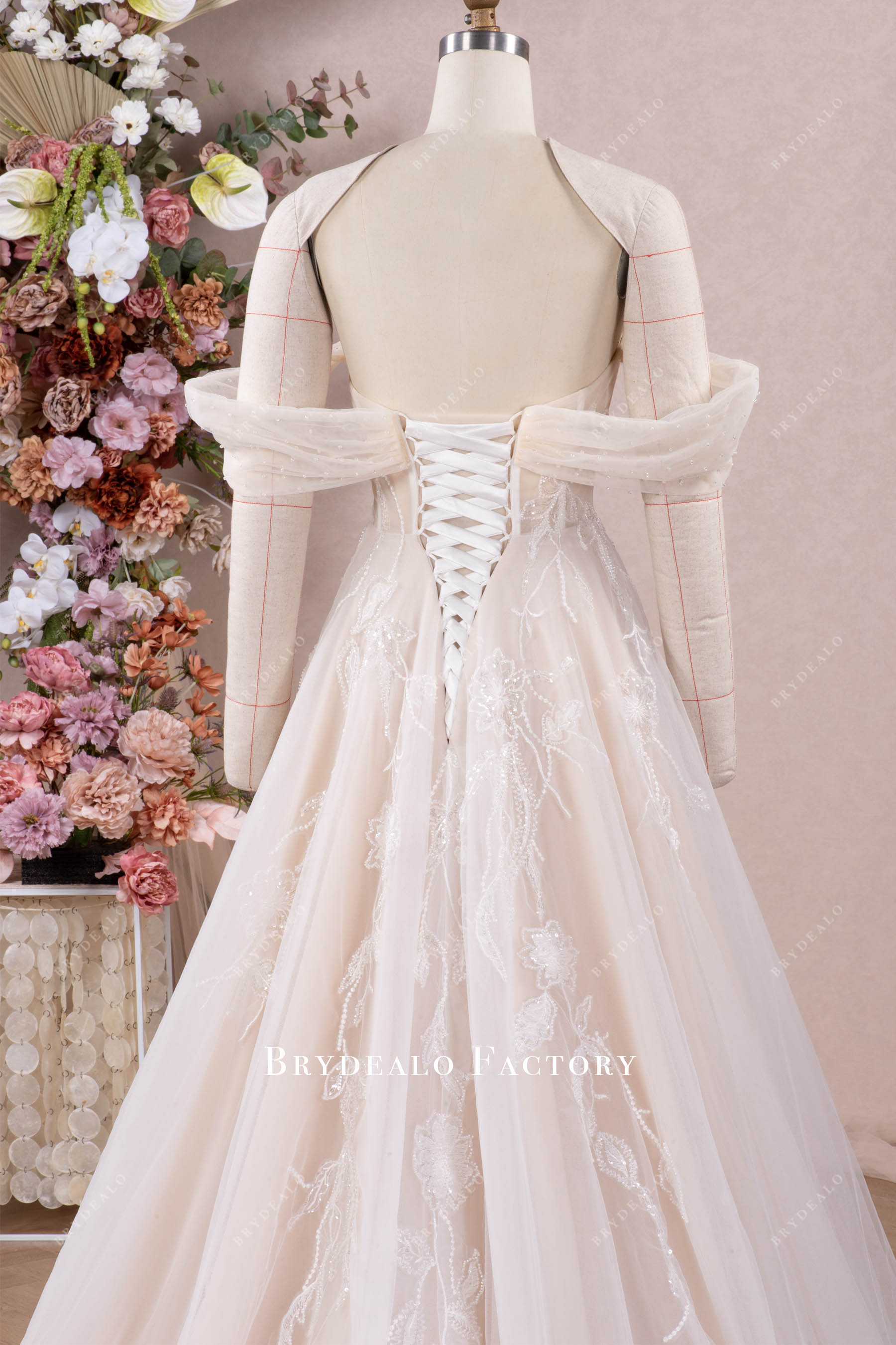 crystal off shoulder sleeve wedding dress