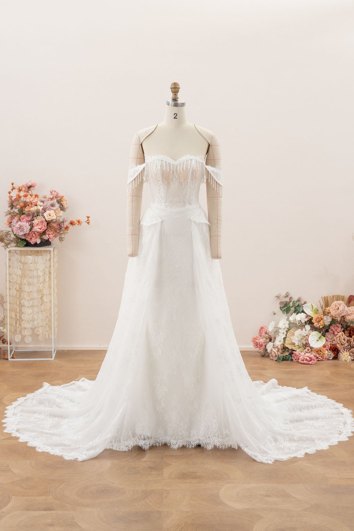 crystal tassel sweetheart neck wedding dress