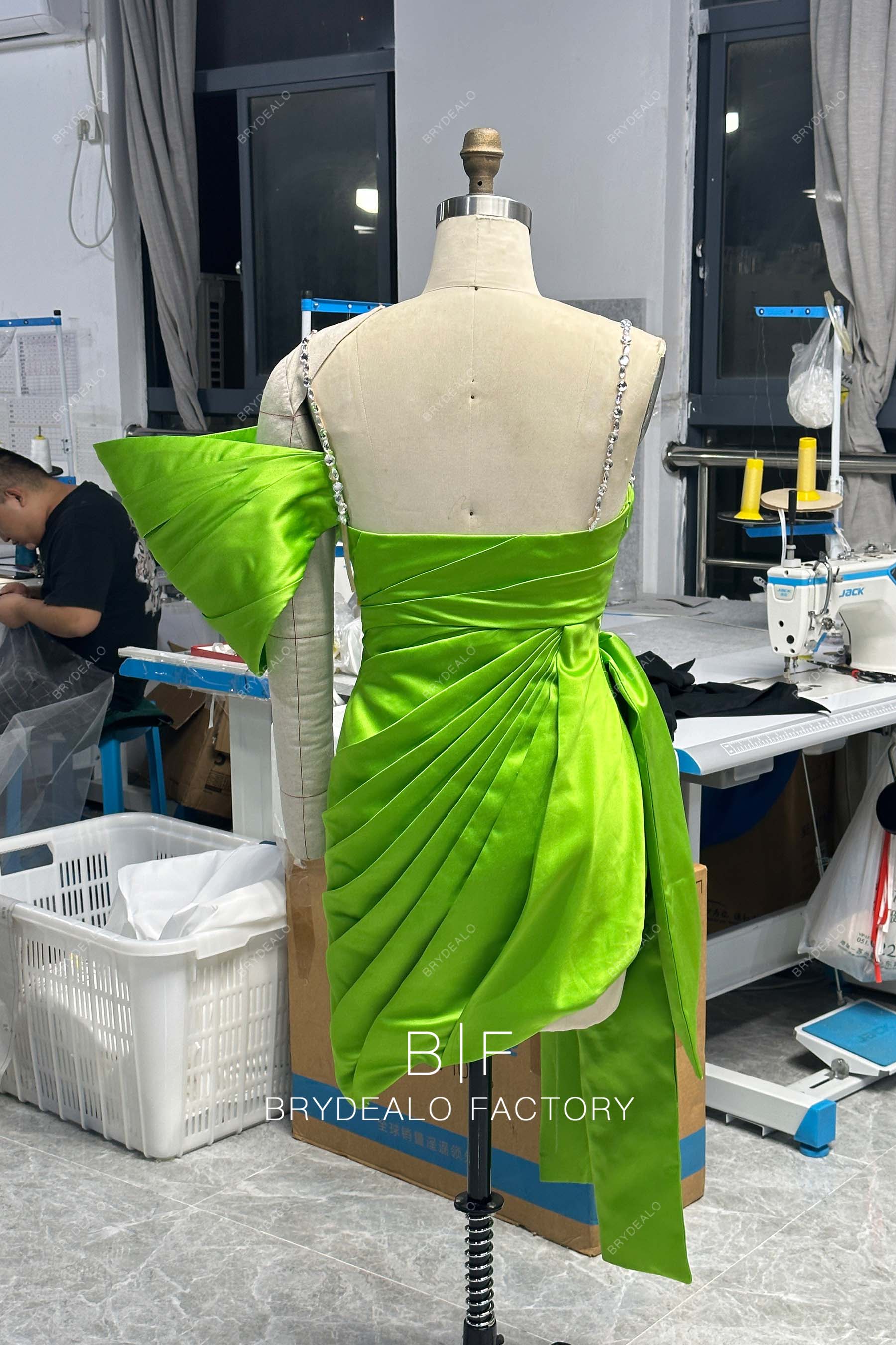 Lemon Green open back mini length prom gown