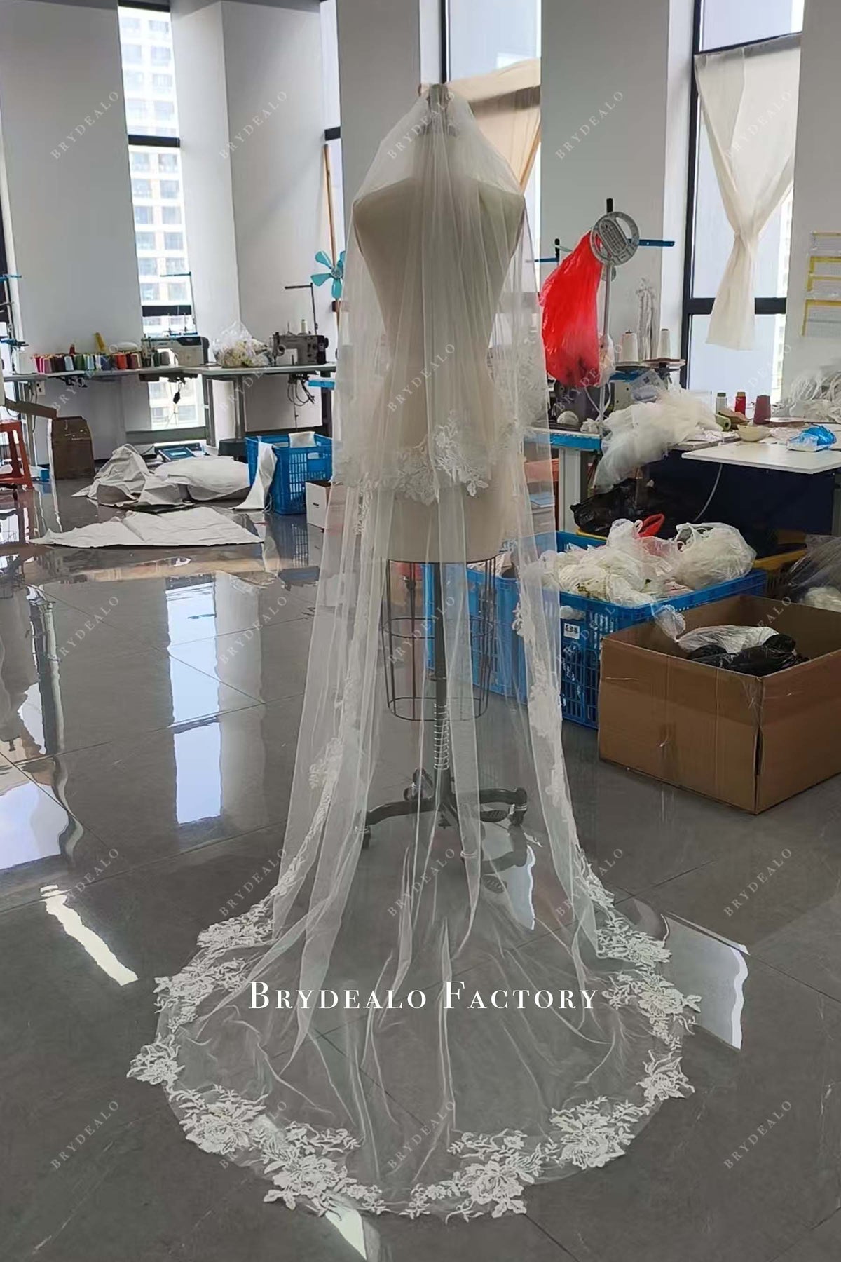 custom 2 tiers lace bridal veil