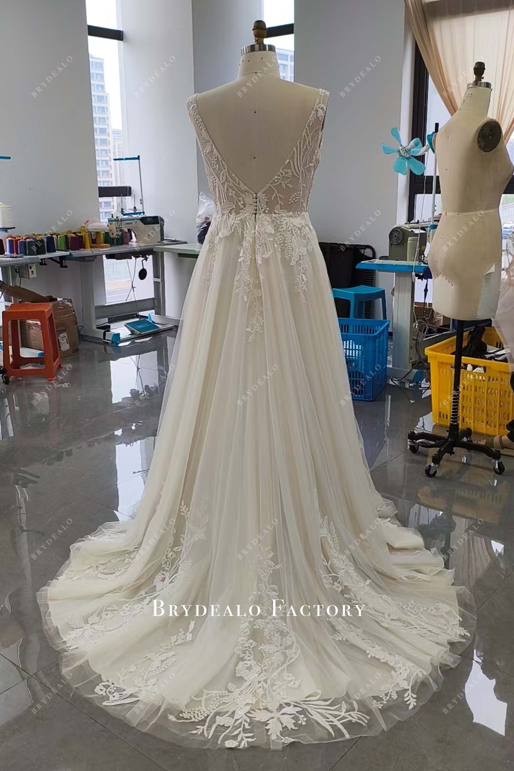 custom pale champagne wedding dress