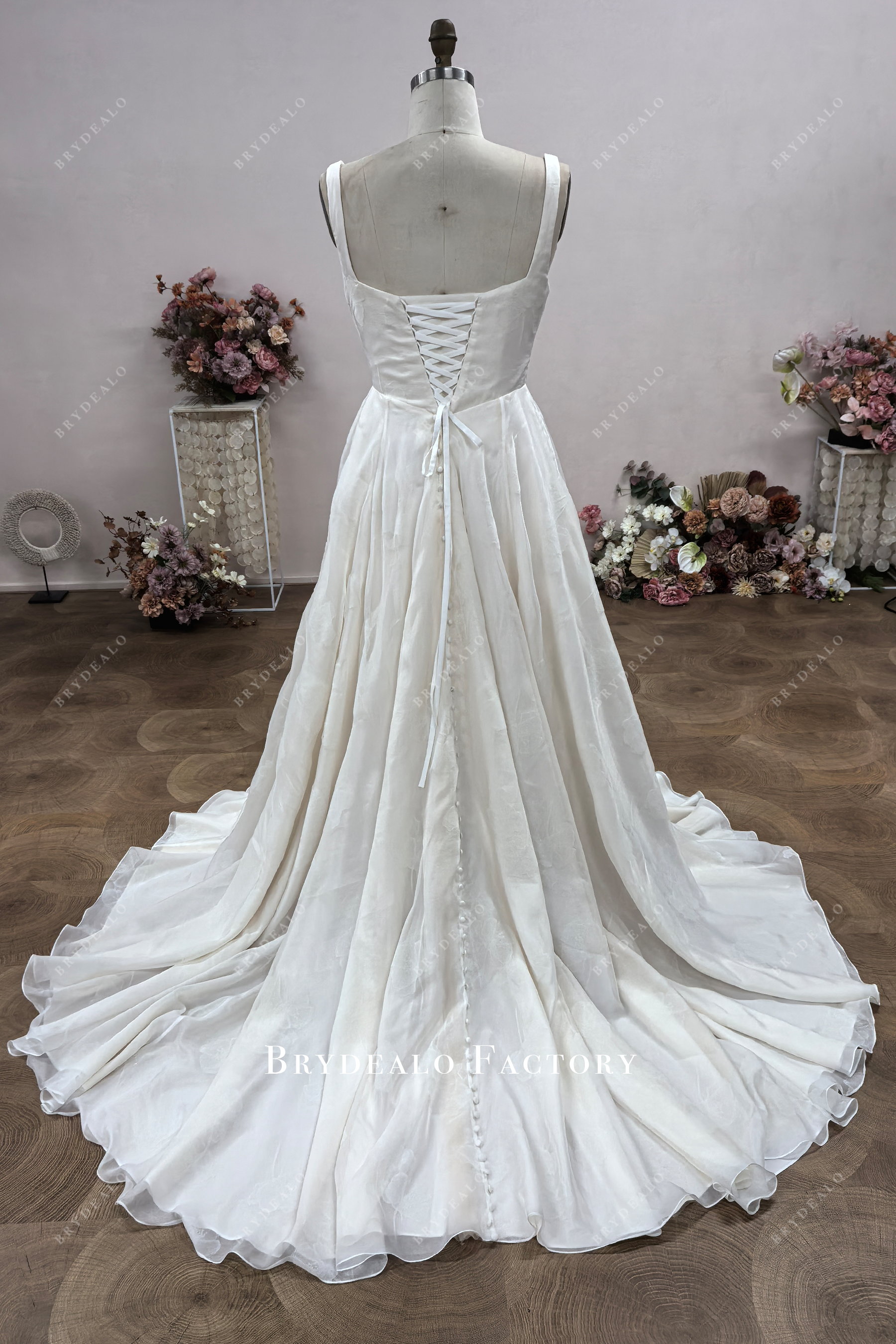 custom basque waistline A-line wedding dress