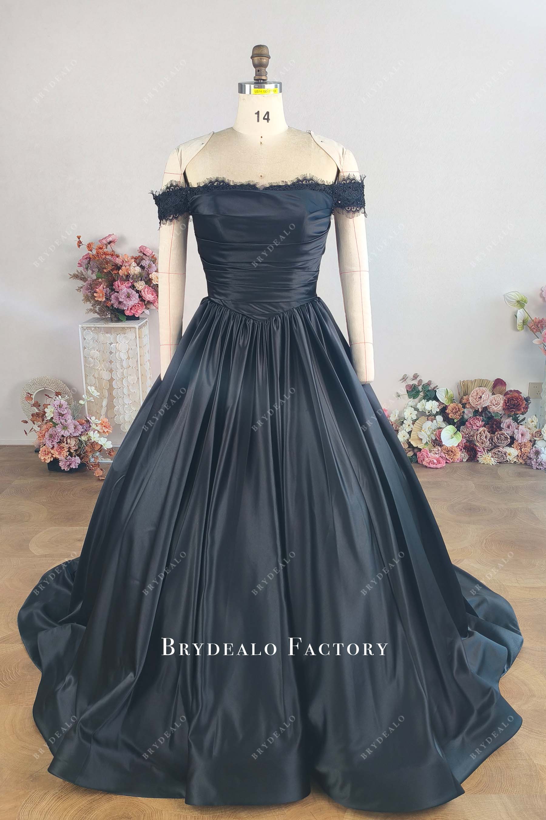 custom black off shoulder wedding dress