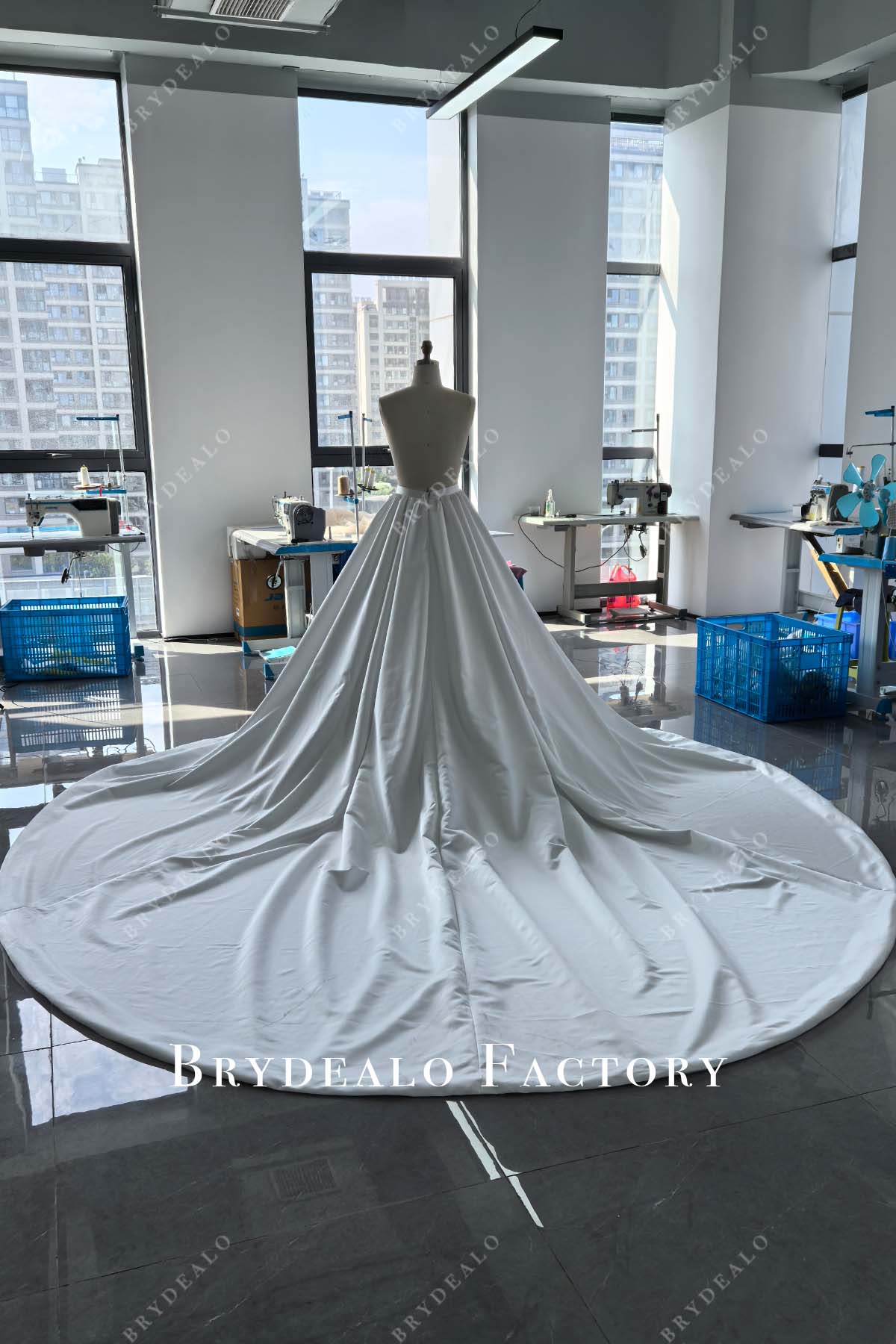 custom bridal satin cathedral train skirt