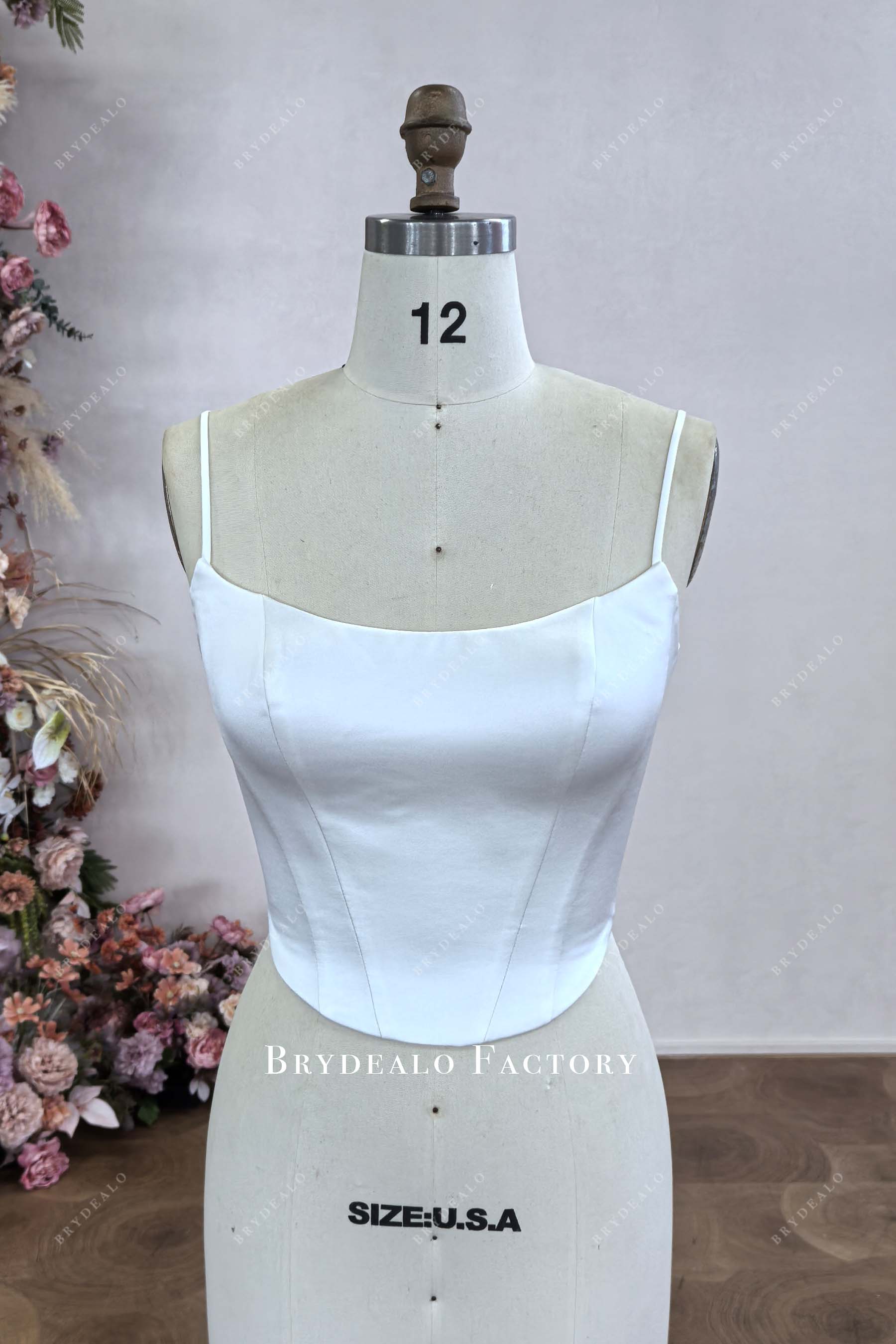 Custom Bridal Satin Square Neck Spaghetti Strap Corset Top