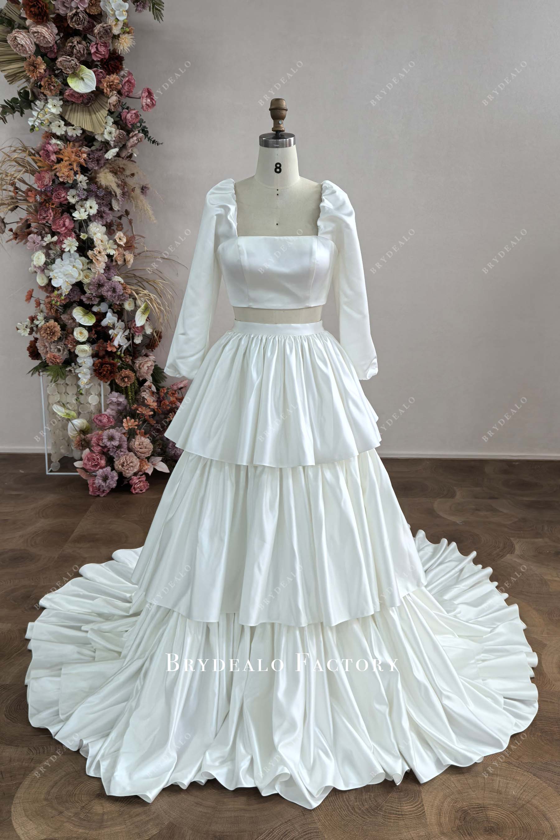 custom bridal satin two piece wedding dress