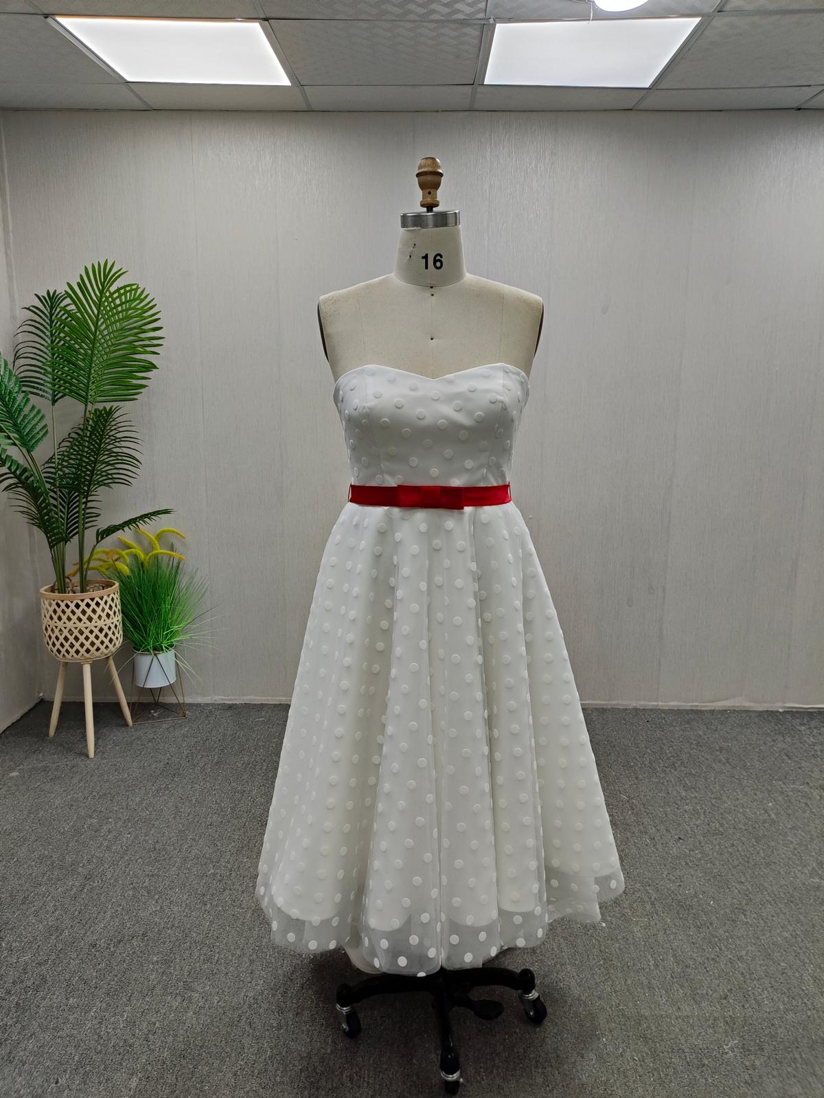 Custom Dot Tulle Bridesmaid Dress Red Bowbelt