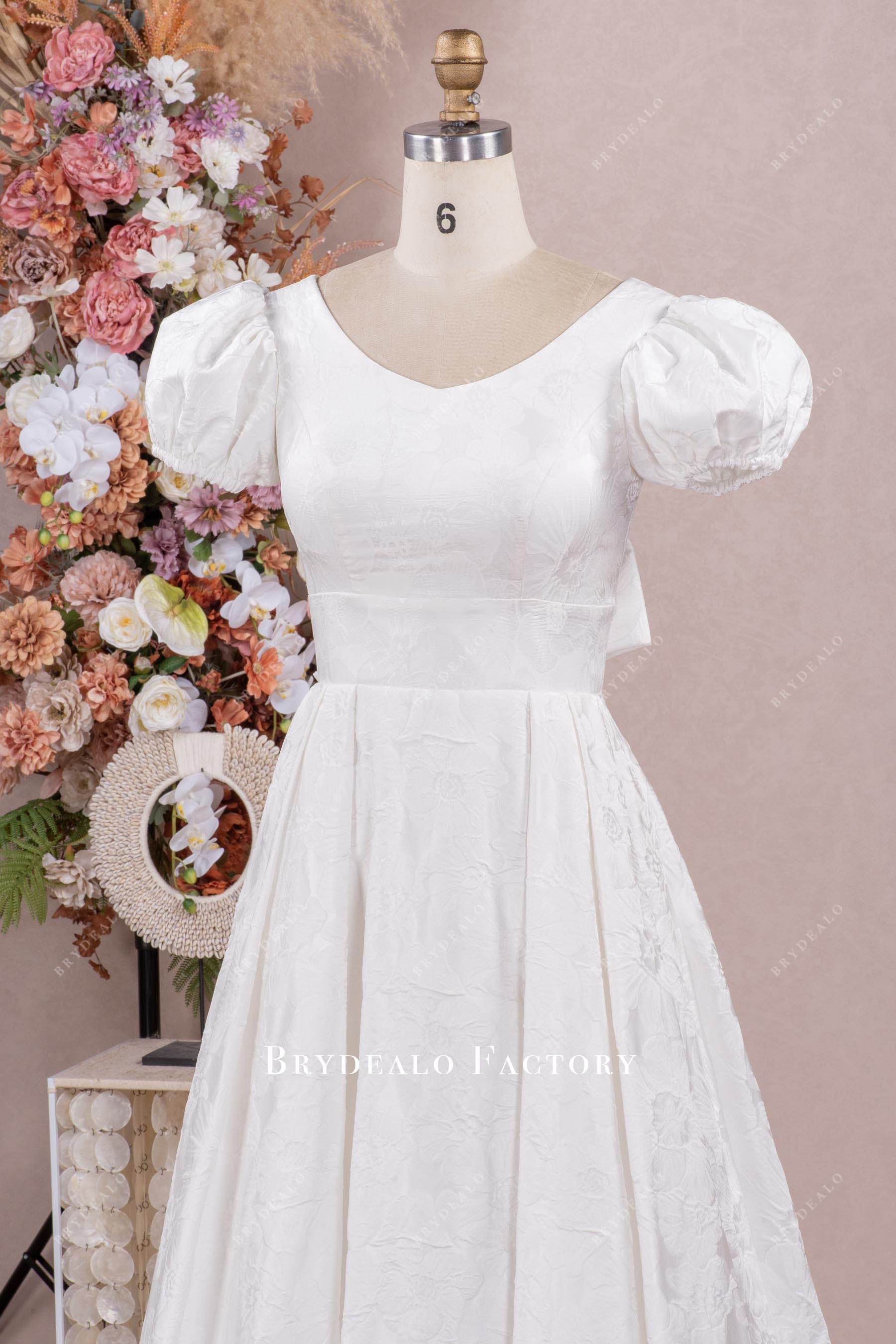 custom bubble short sleeve wedding dress