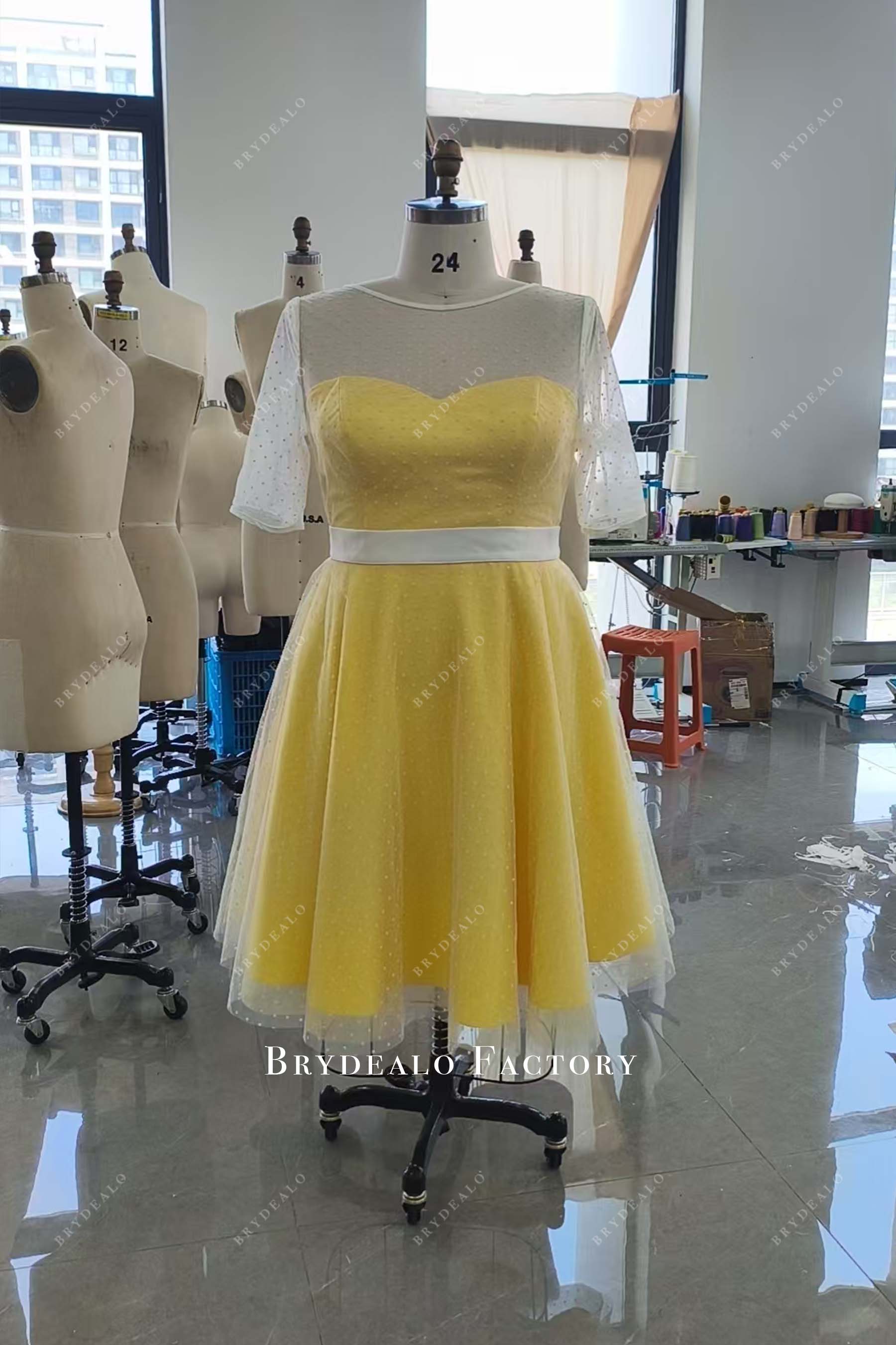 custom dot yellow bridesmaid dress