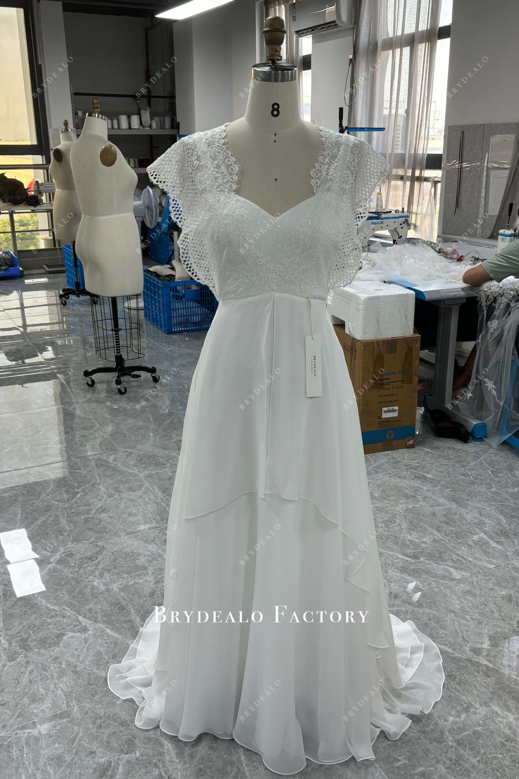 Private Label Lace Chiffon Custom Wedding Dress, image size:1800x2700