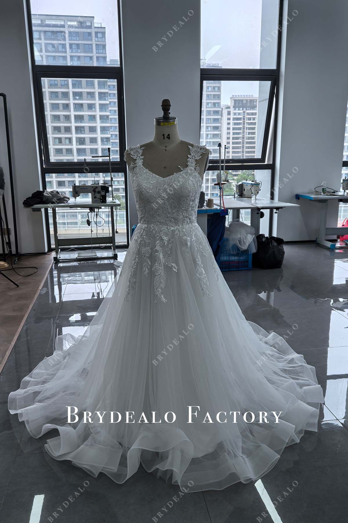 Custom Lace Glitter A-Line Natural Waist Wedding Dress
