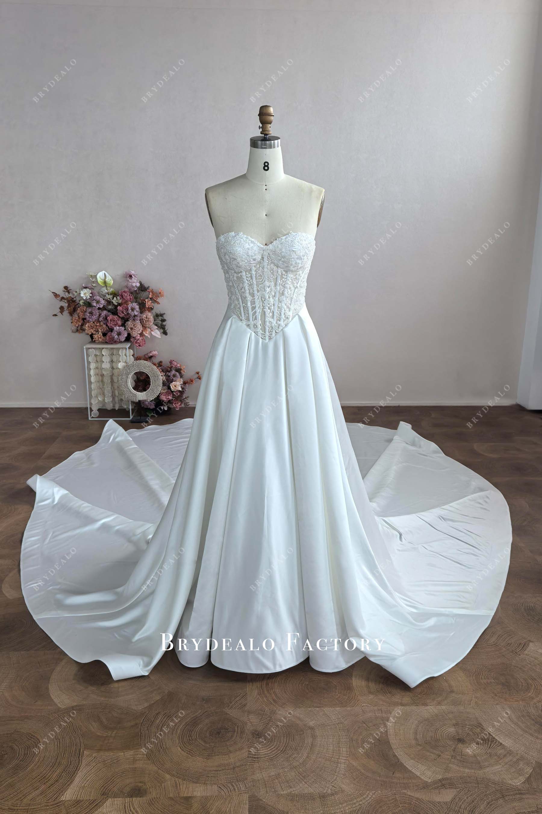custom lace basque waist wedding dress