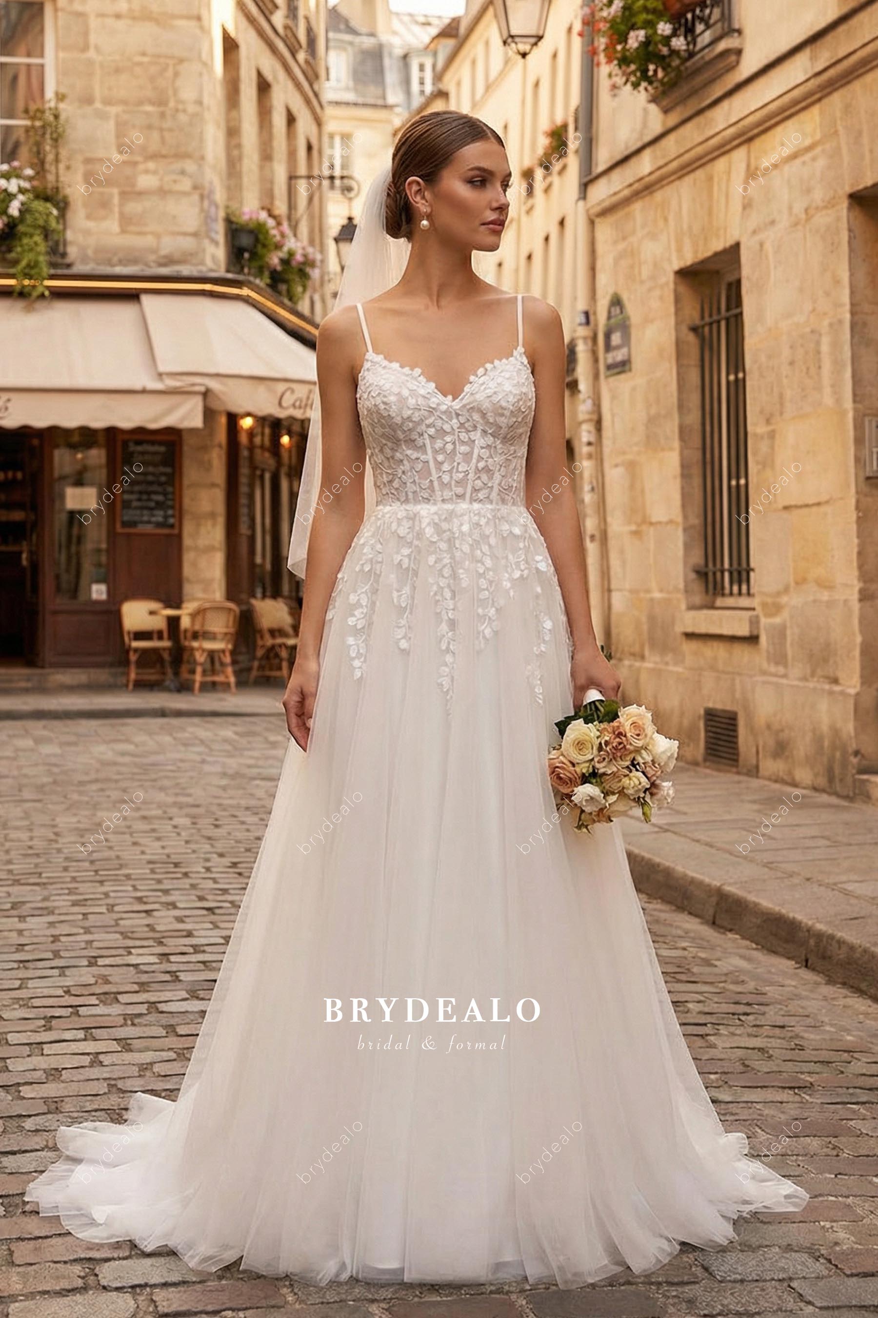 custom lace corset A-line wedding dress