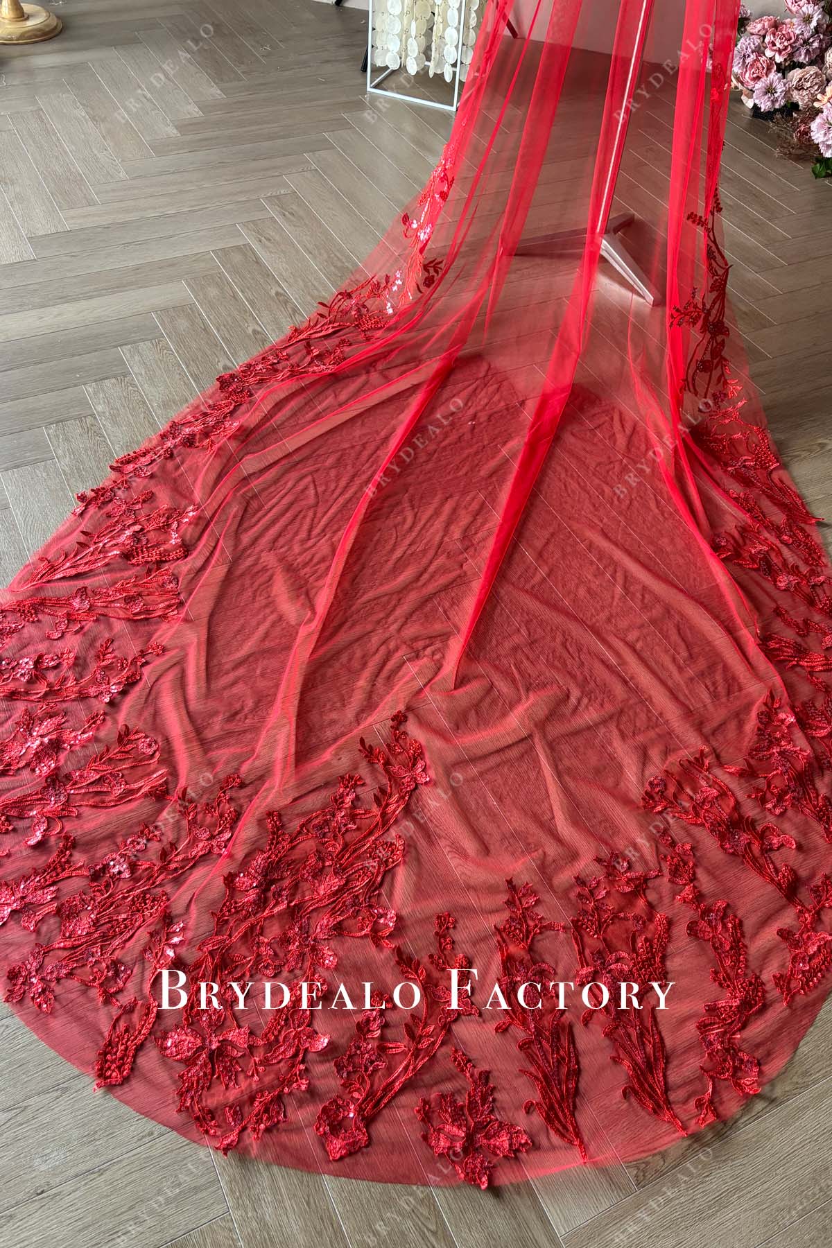 Custom Red Lace Tulle Wedding Veil