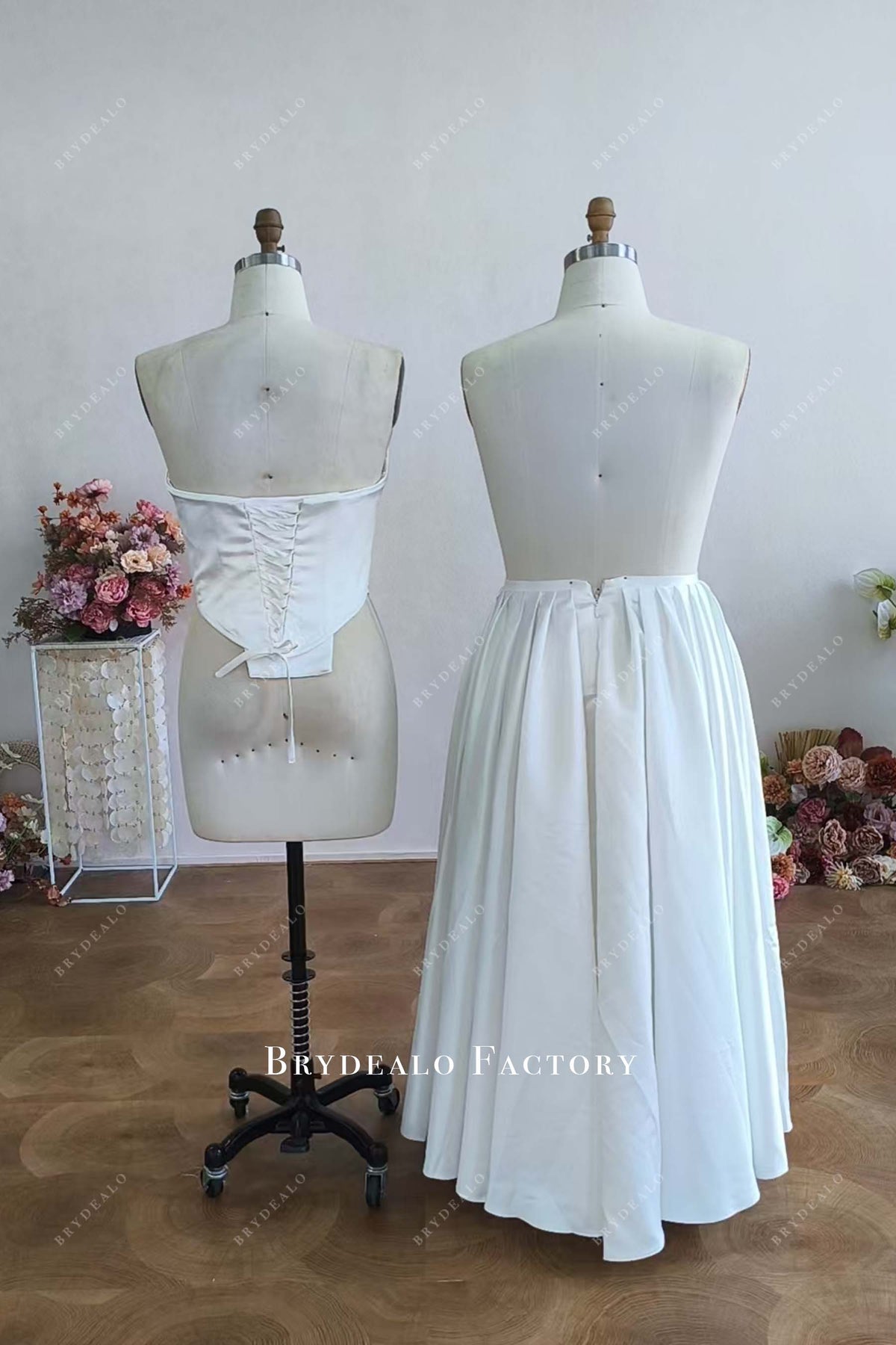 Custom Satin Plu Size Strapless Slit A-line Two-piece Wedding Dress