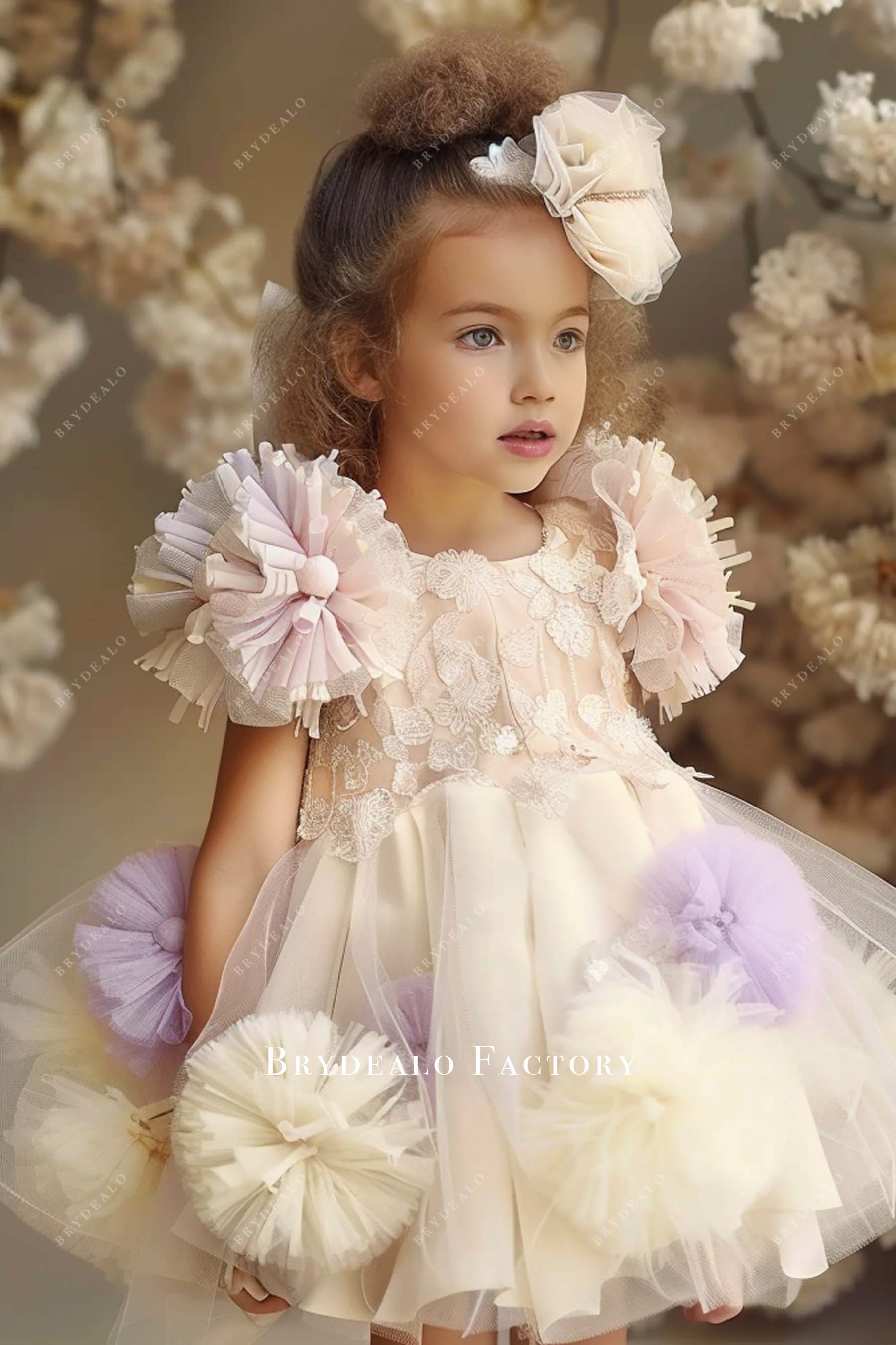 Multi Color 3D Flowers Pretty Lace Toddler Girl Dress Multi Color 3D Flowers Pretty Lace Toddler Girl Dress