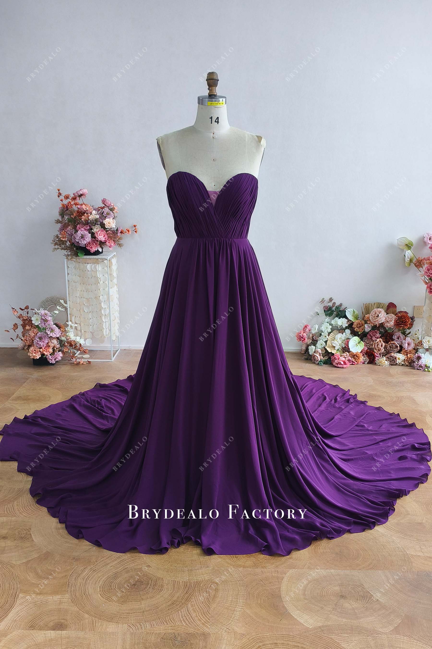 Custom Plum Chiffon Strapless Wedding Dress