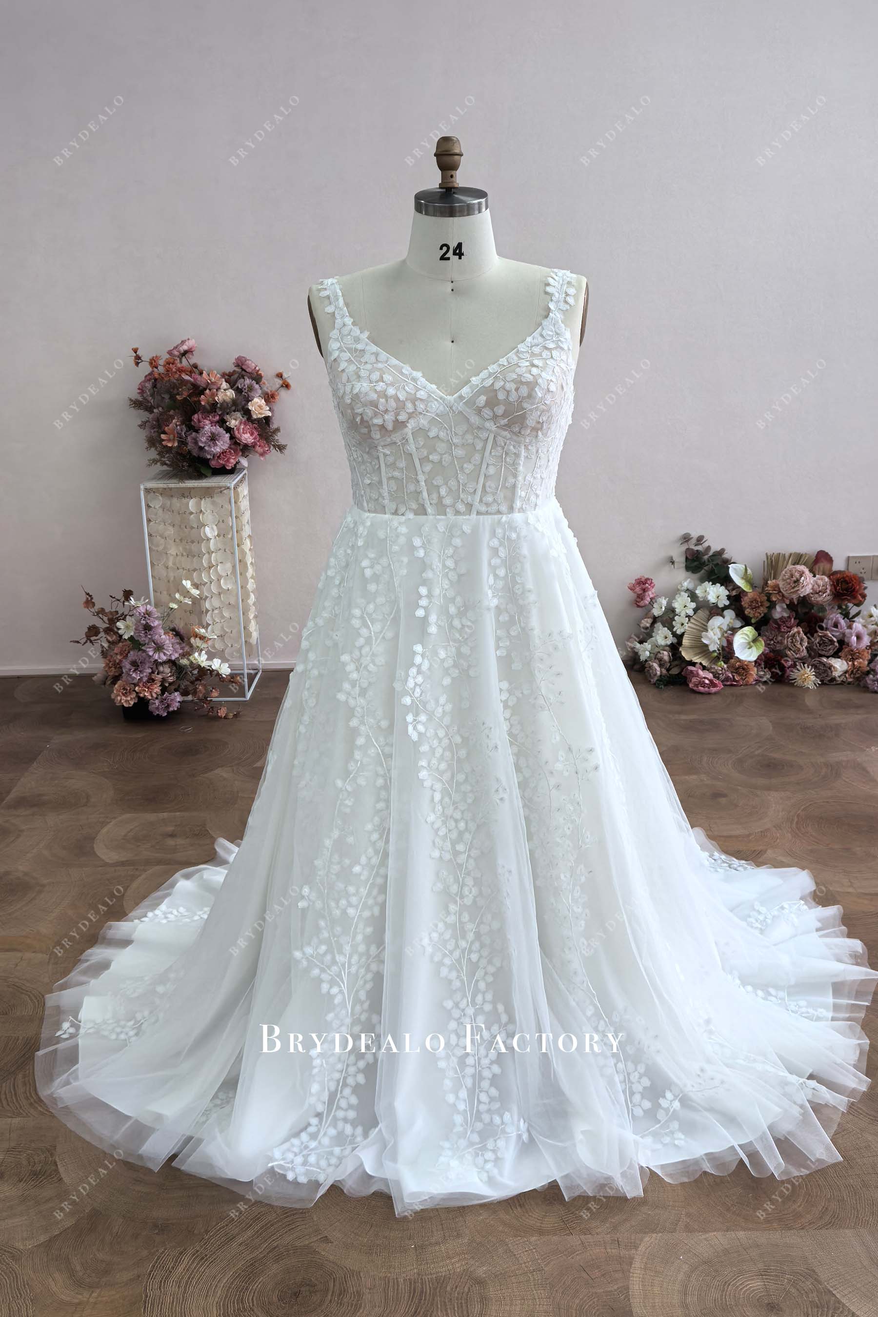 Custom Plus Size Illusion Lace Corset Wedding Dress
