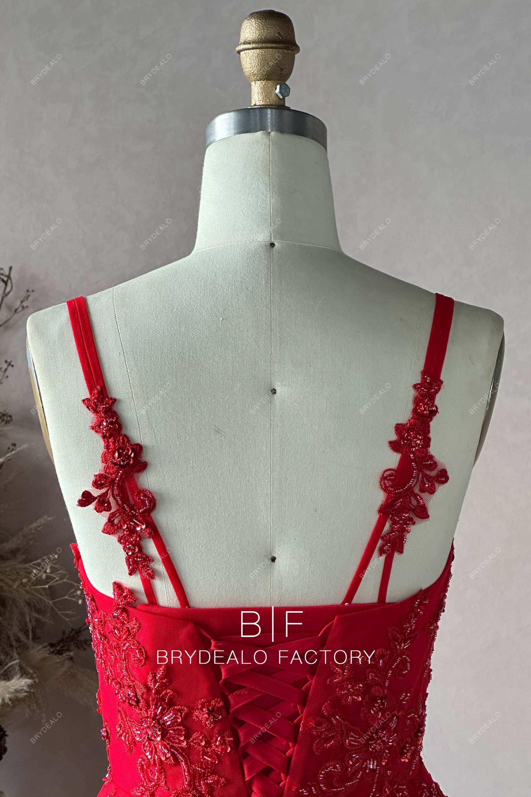 Private Label Red Beaded Lace Floor Length A-line Dress