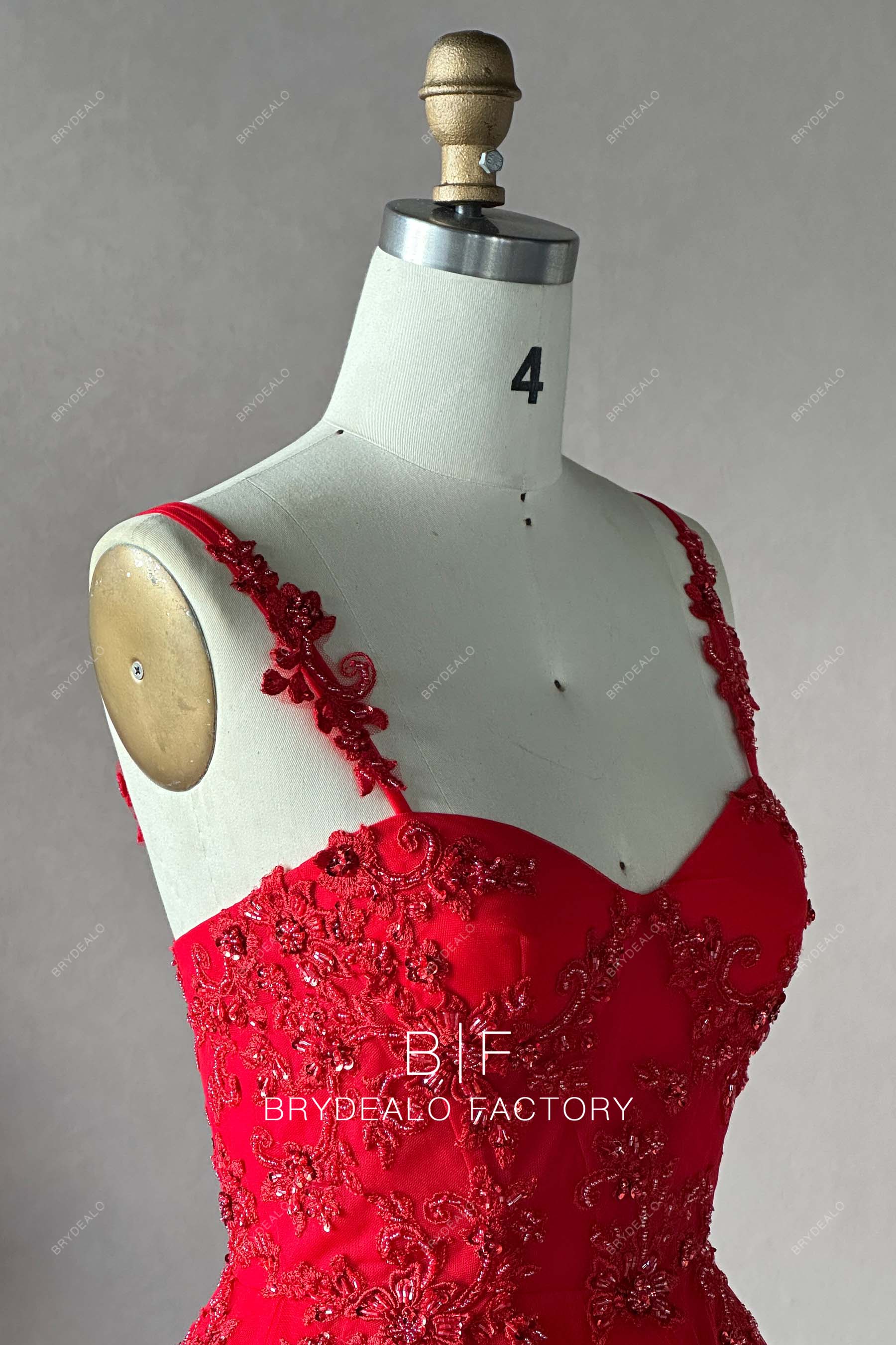 Private Label Red Beaded Lace Floor Length A-line Dress