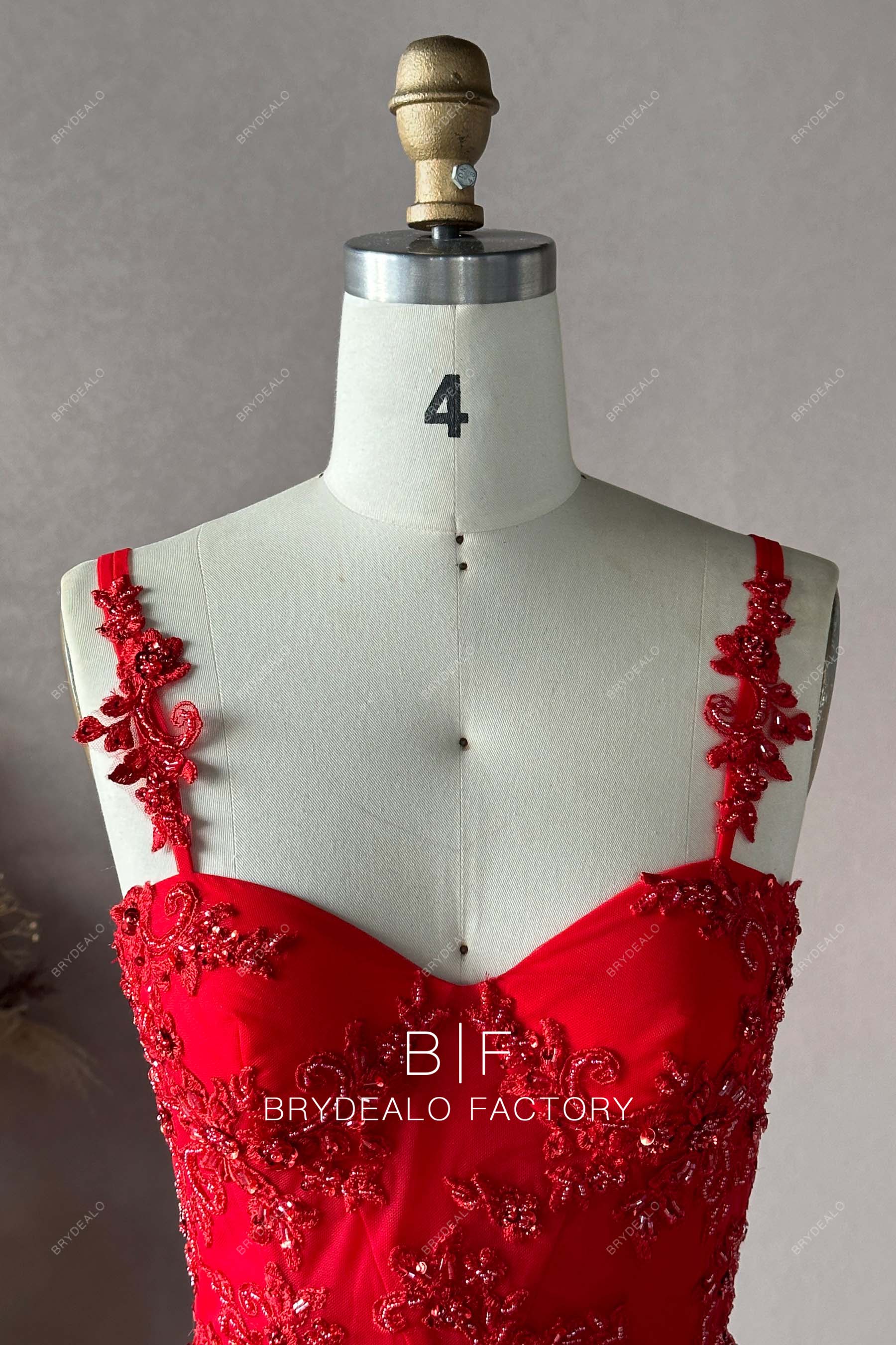 Private Label Red Beaded Lace Floor Length A-line Dress