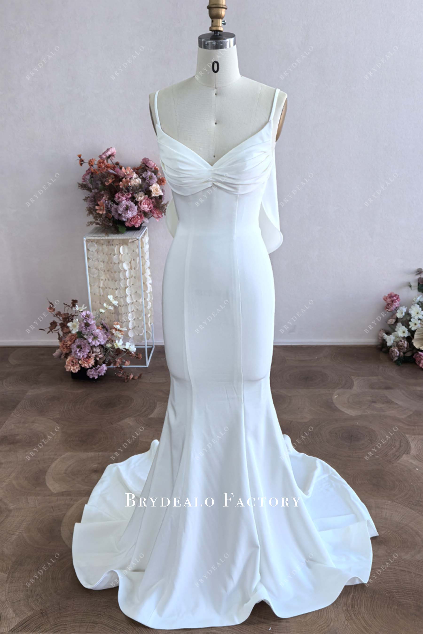 Custom Ruched Neck Spaghetti Strap Mermaid Wedding Dress