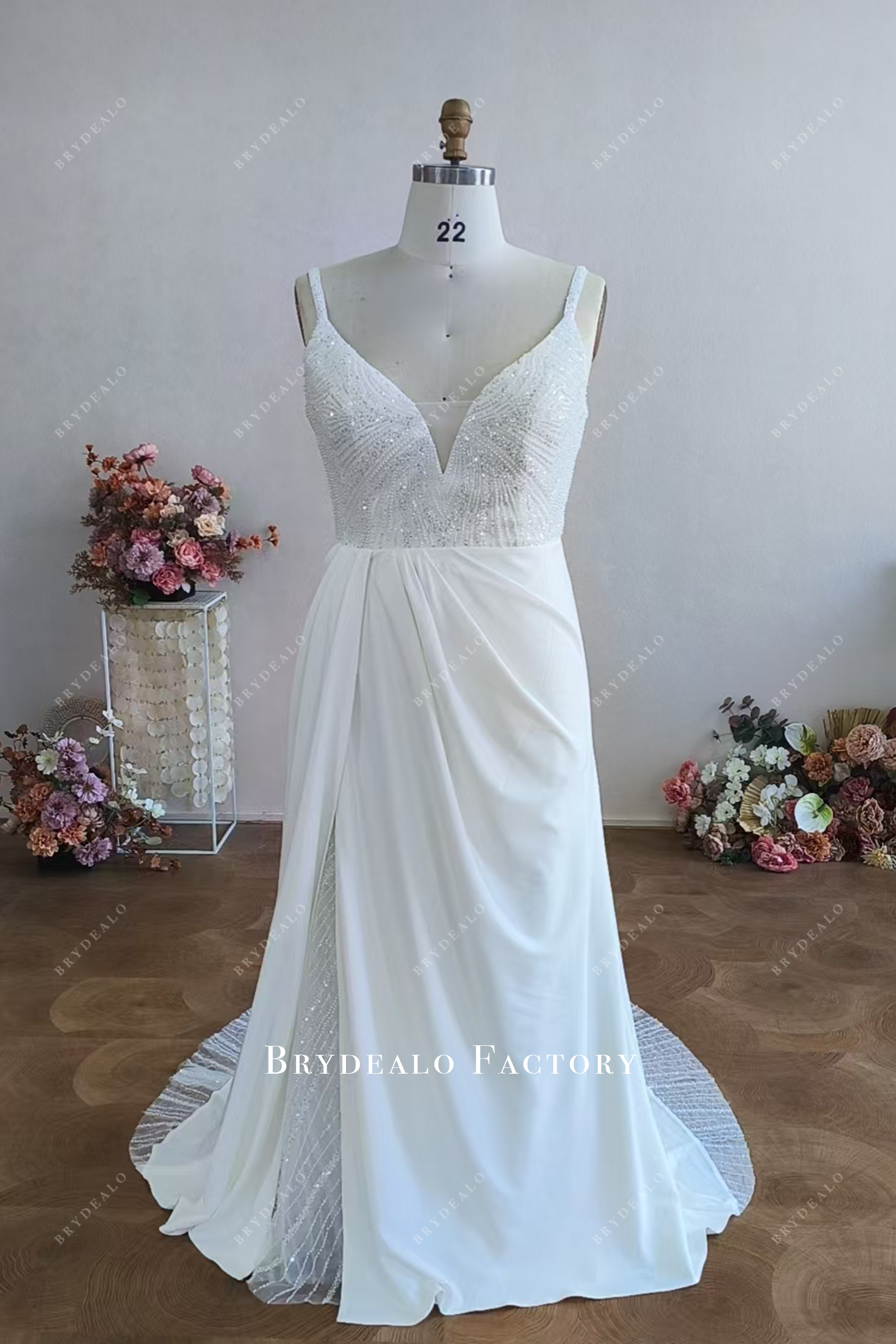 custom shimmer fit and flare wedding dress