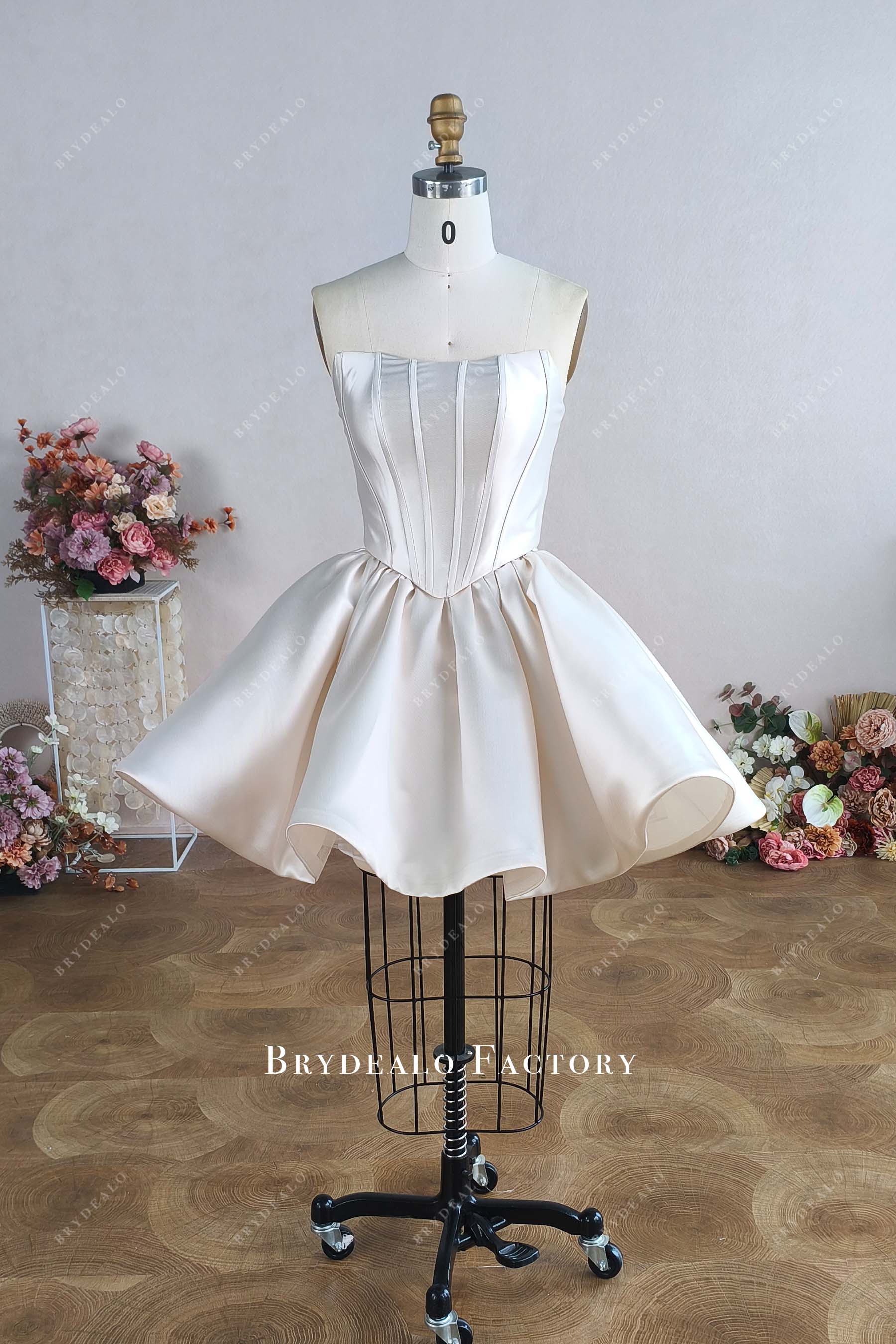 custom short oyster mikado wedding dress