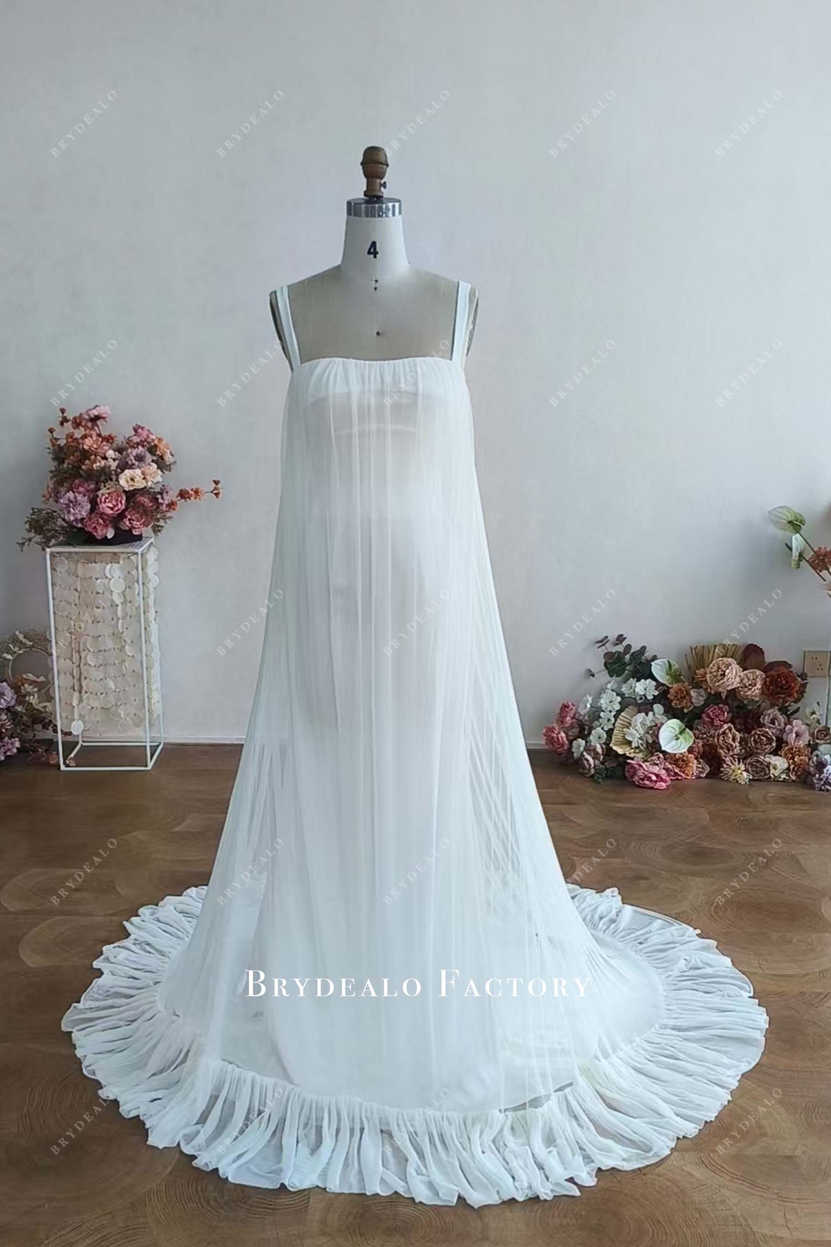 custom silk tulle sleeveless wedding dress