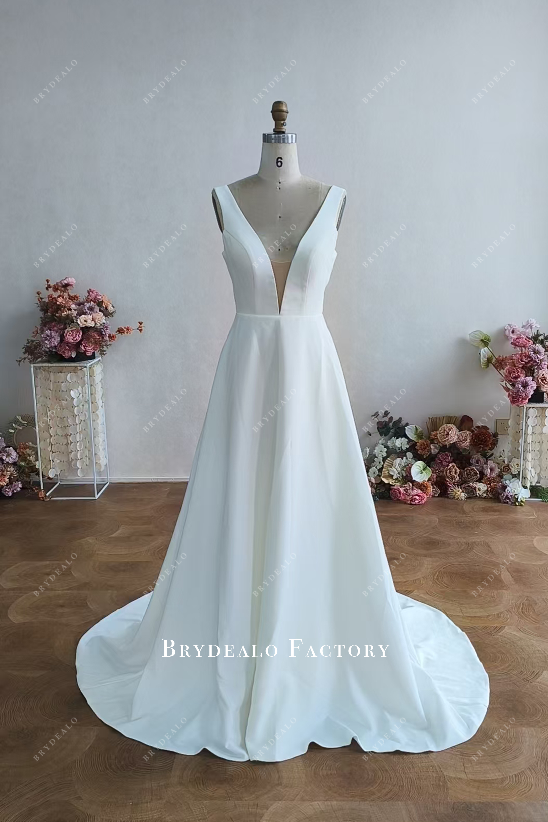 Custom Plunging Neck Slim A-line Wedding Dress