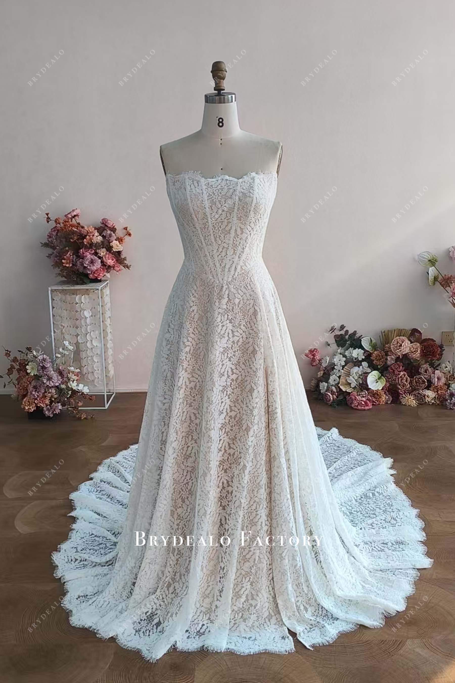 custom strapless champagne bridal dress