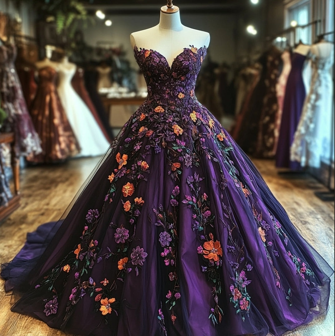 Custom Colorful Lace Strapless Wedding Dress