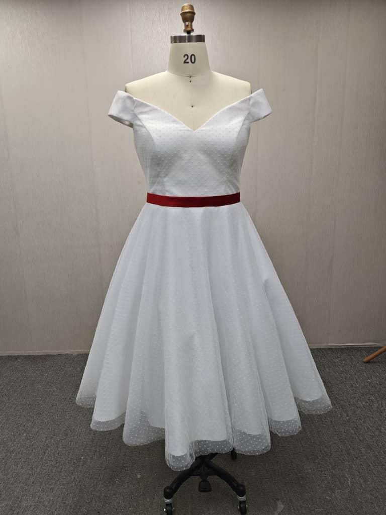 Custom Dot Tulle Off Shoulder Wedding Dress