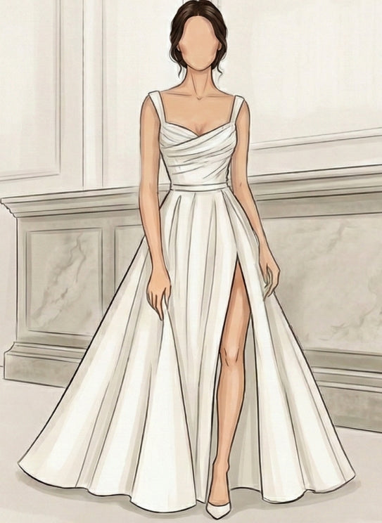 Custom Mikado Side Slit A-line Wedding Dress