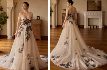 Black Lace Custom Colorful Strapless Wedding Dress