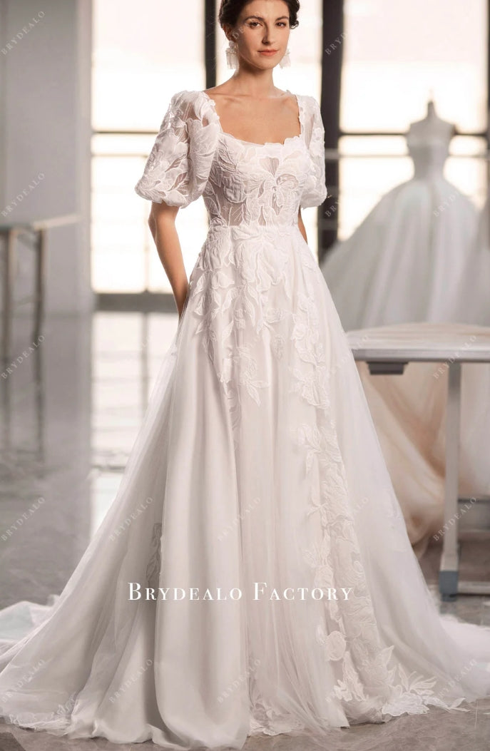 Custom Slit A-line Wedding Dress