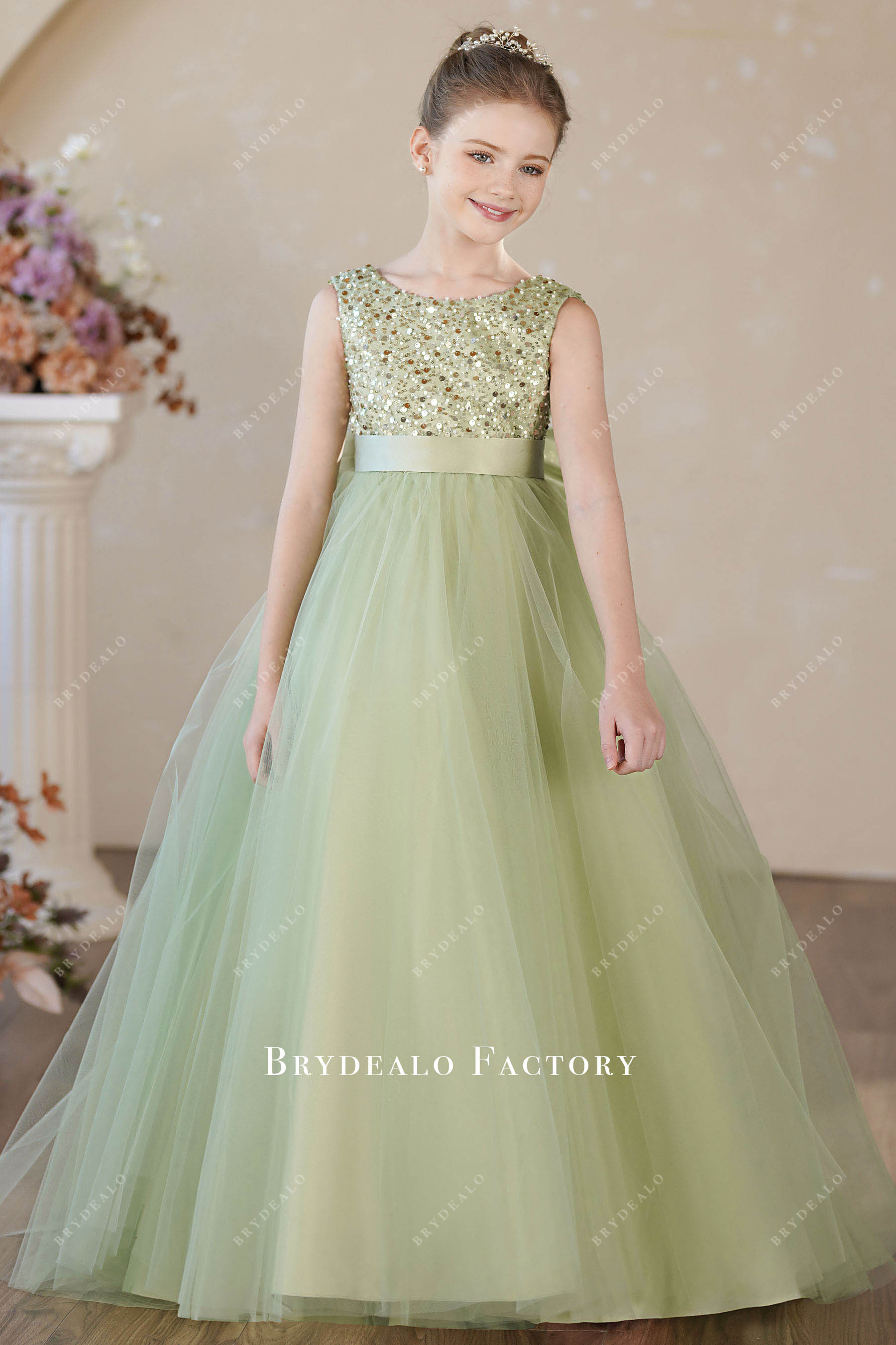 cute sage flower girl dress