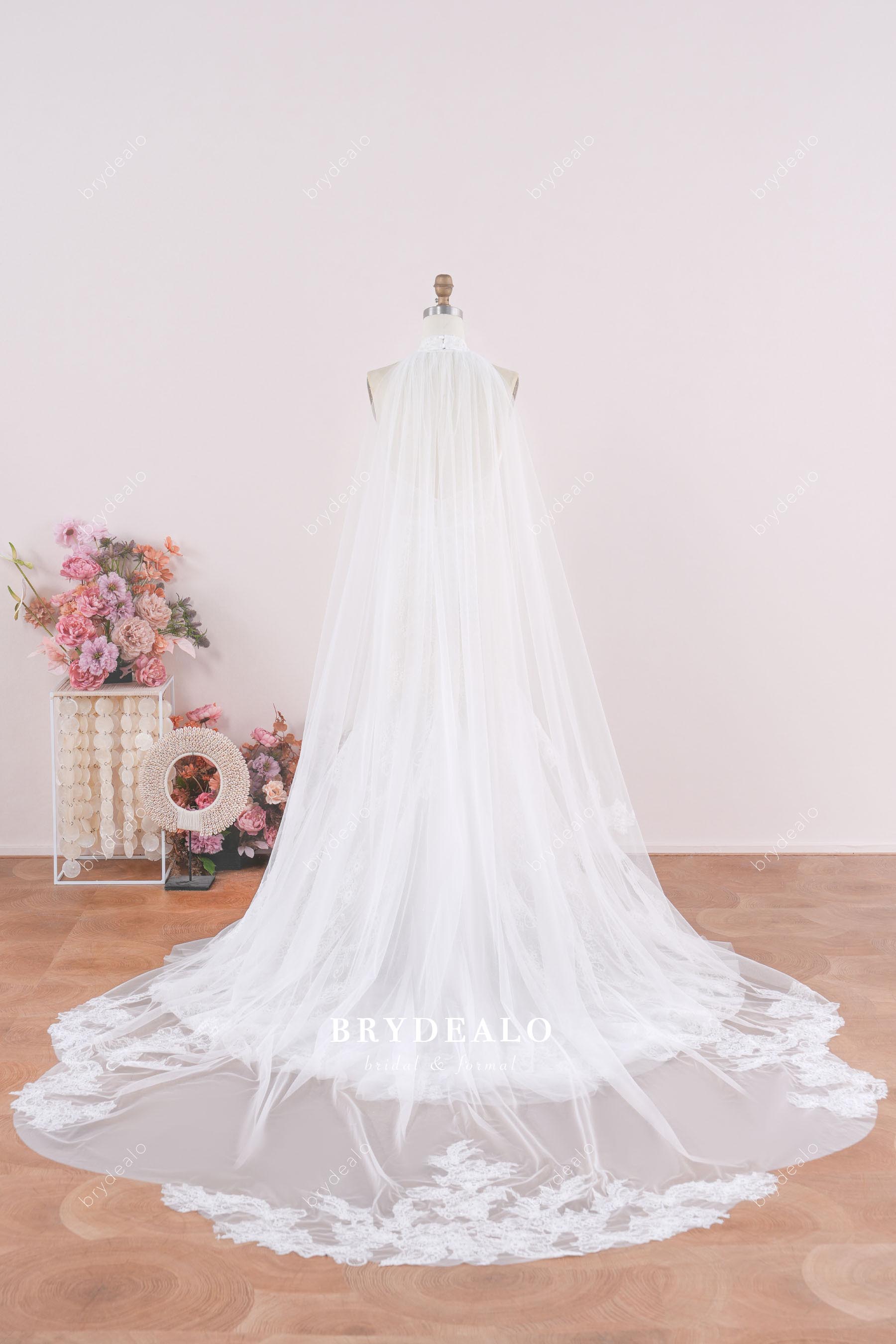 cutout cape lace wedding dress