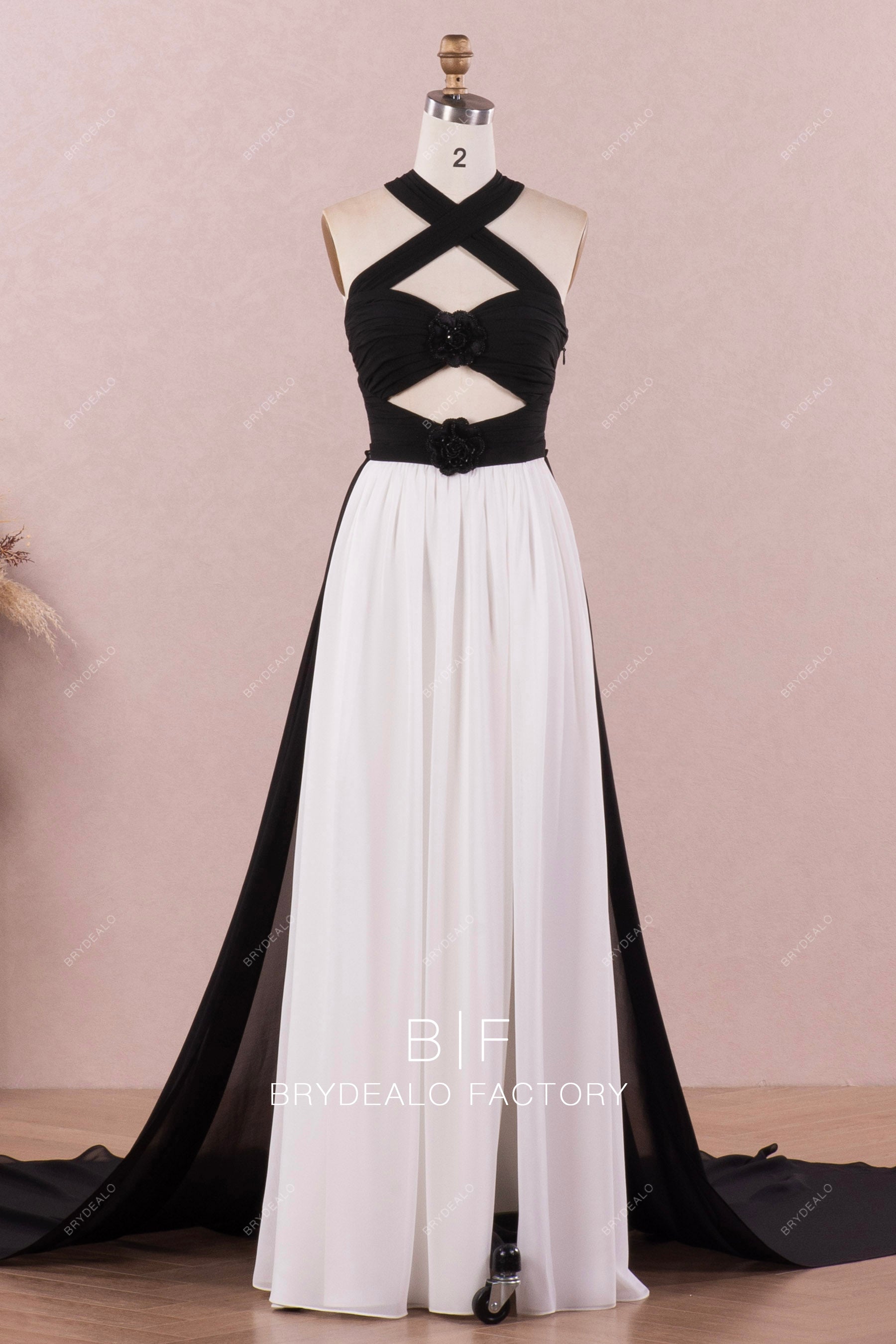 cutout halter chiffon Aline wedding dress