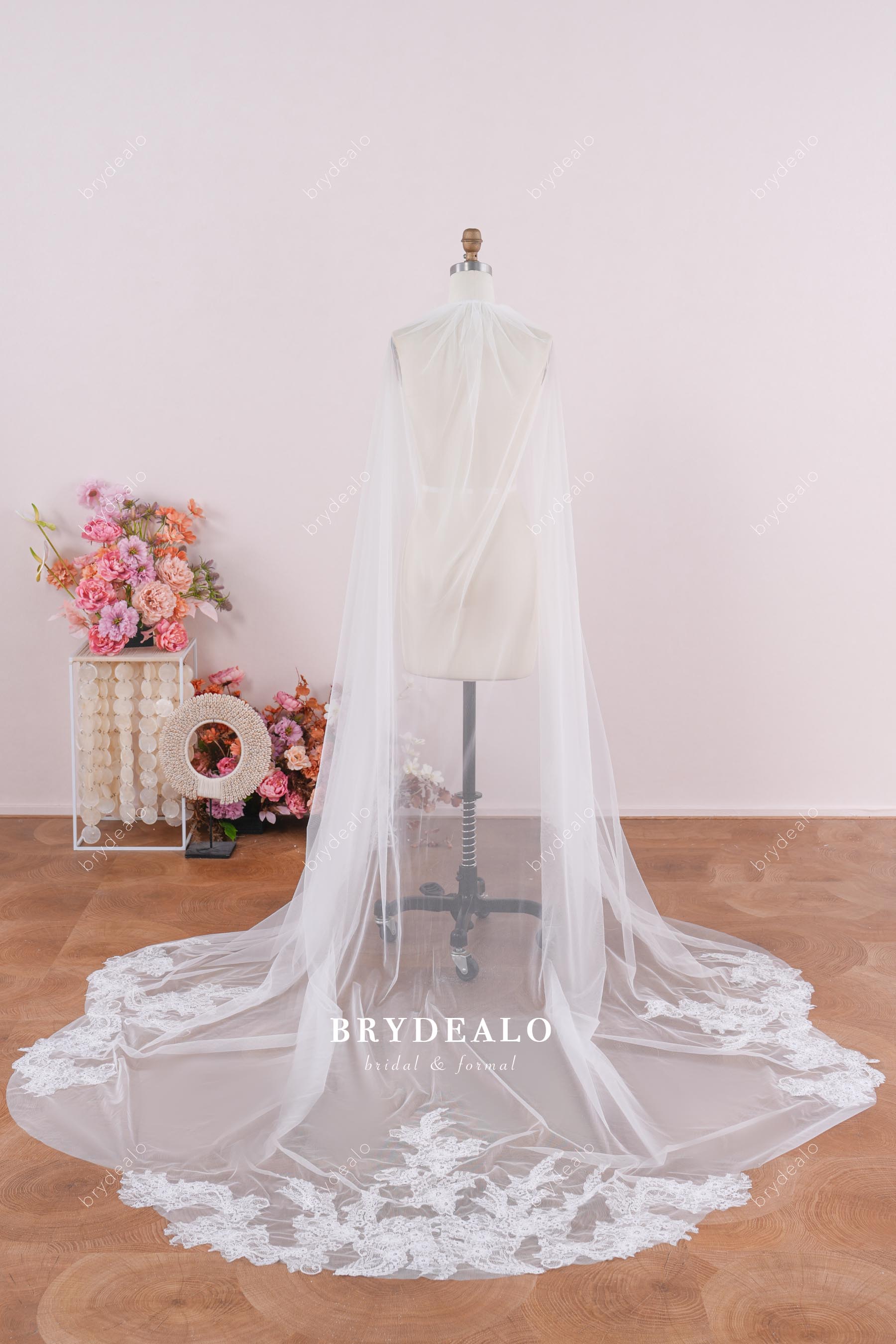 cutout lace chapel length veil