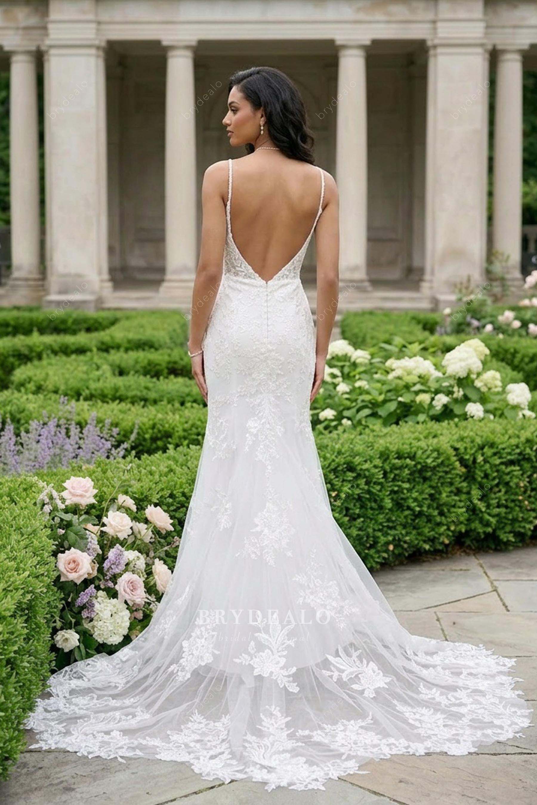 cutout train lace mermaid wedding dress