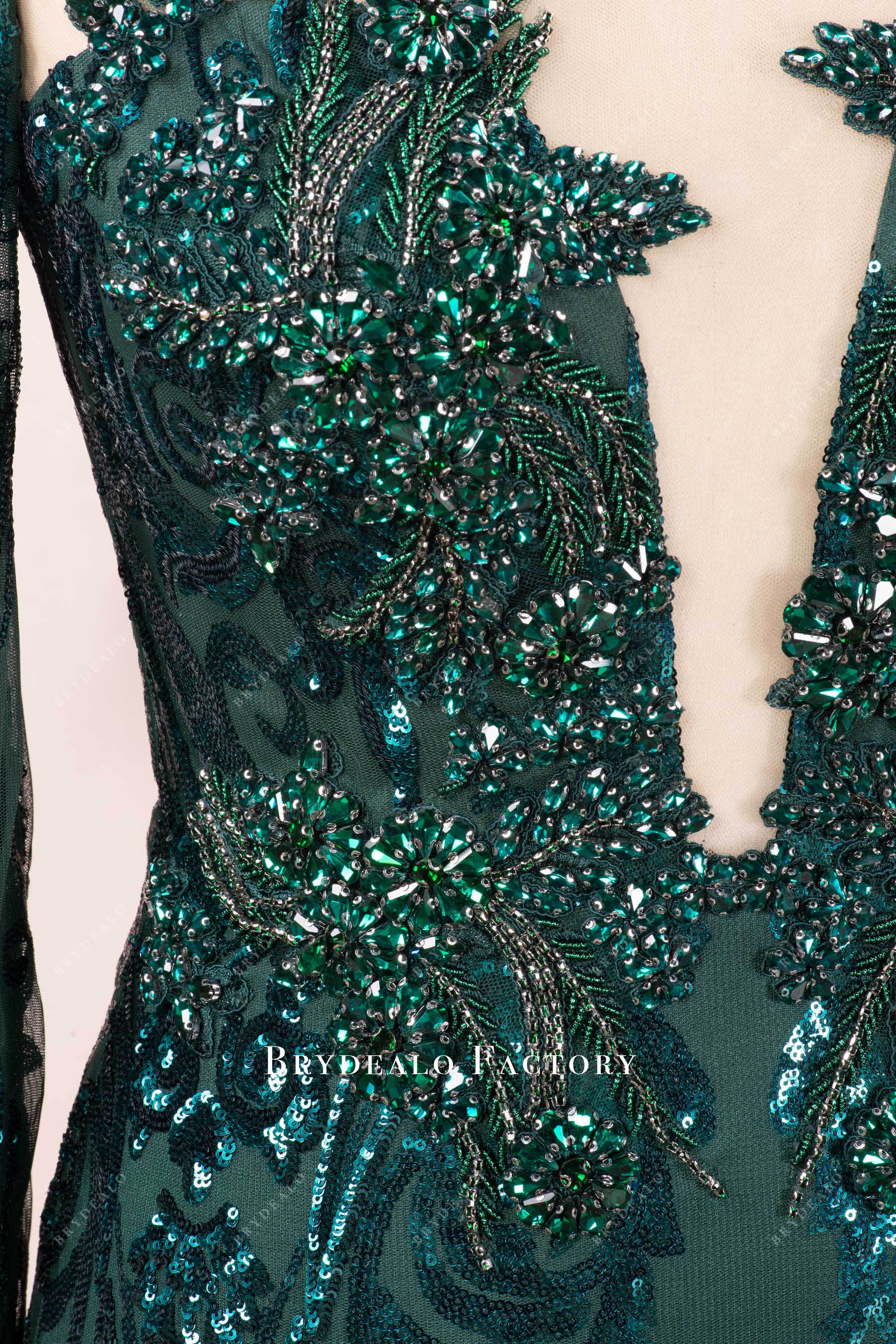 dark green rhinestone prom dress