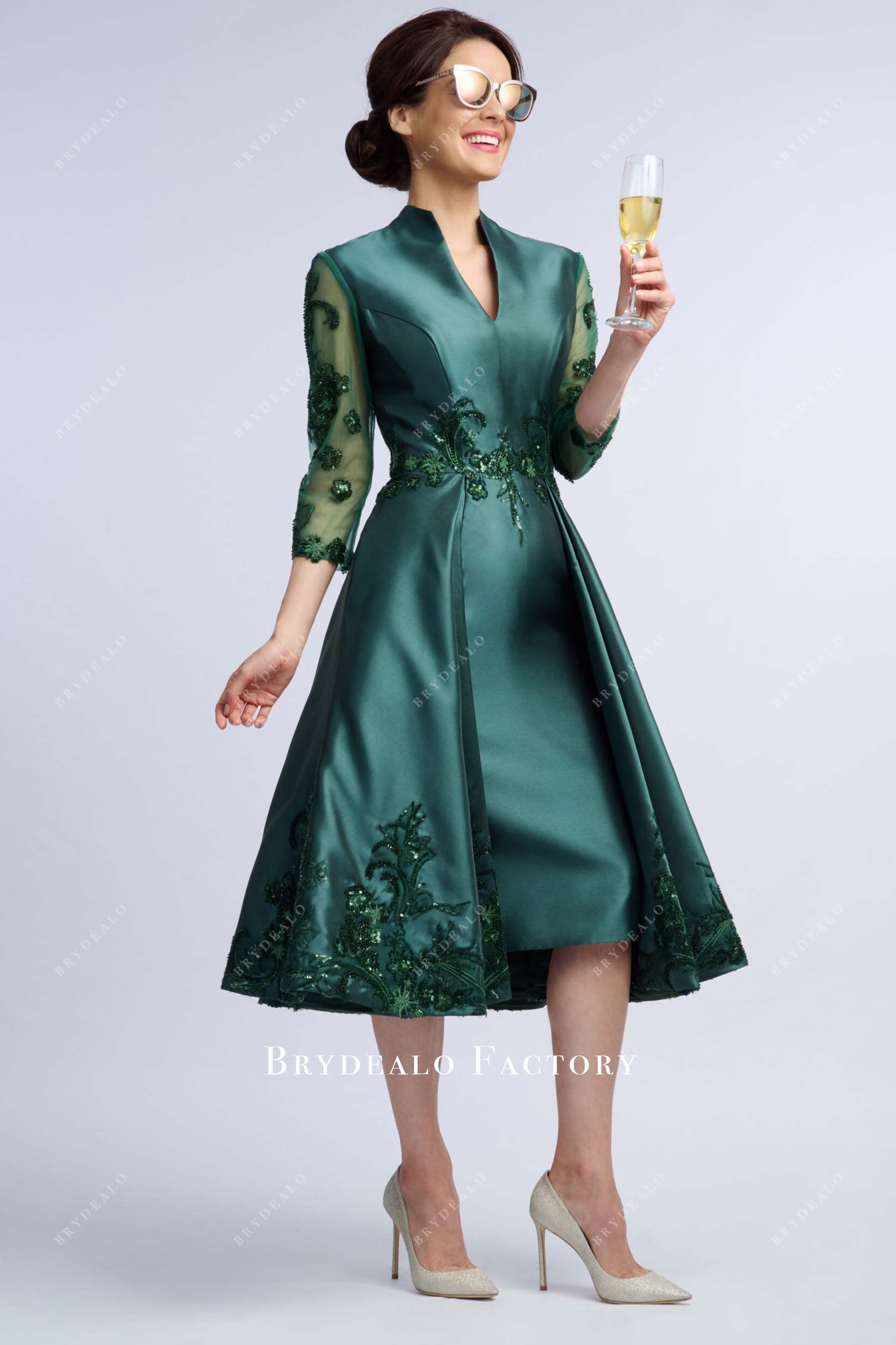 Dark Green Sheer Lace Sleeves Pencil Mother Of Bride Dress Dark Green Sheer Lace Sleeves Pencil Mother Of Bride Dress